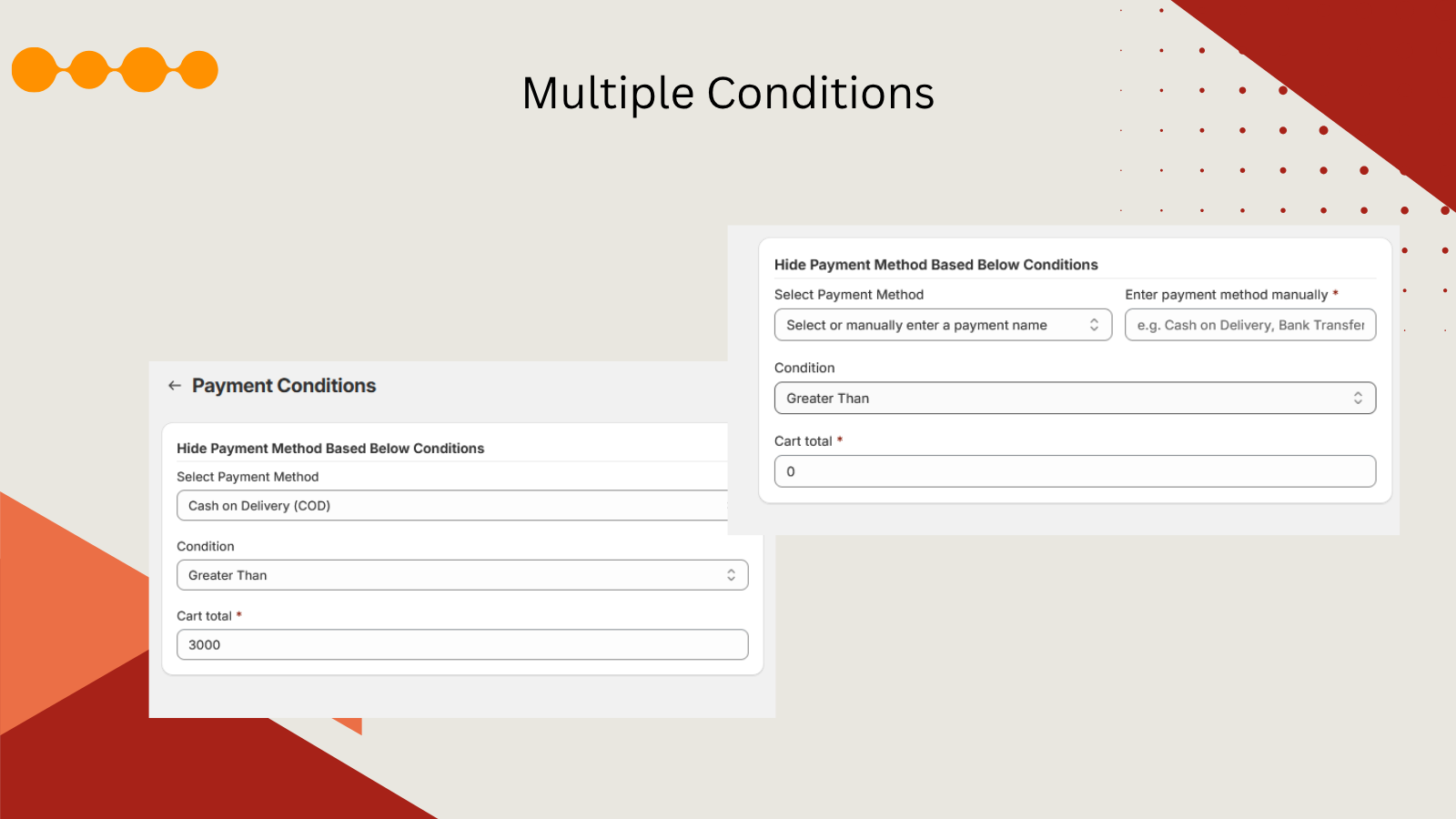 Control COD, UPI, and more with cart-based conditions
