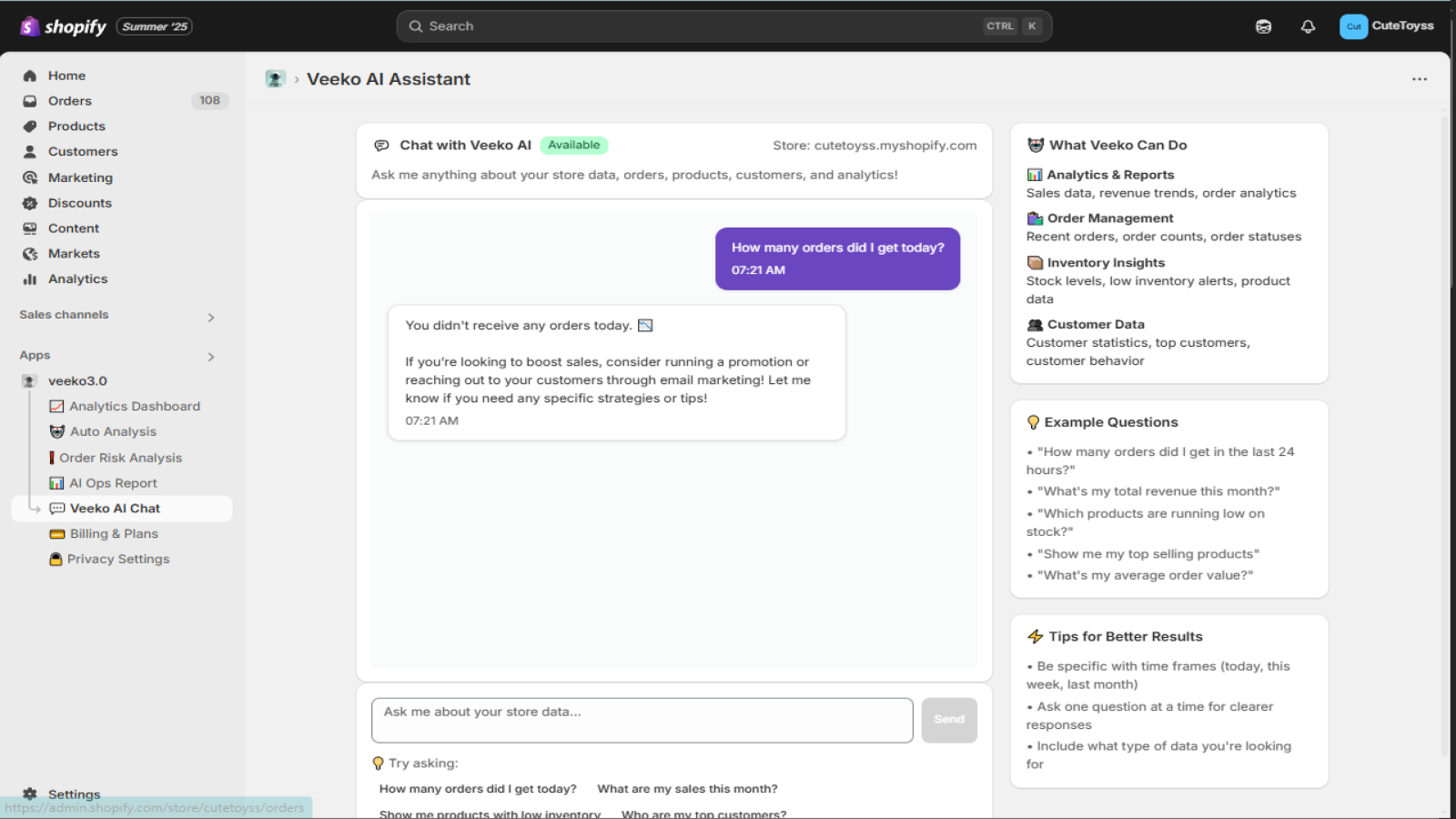 AI assistant answering store queries