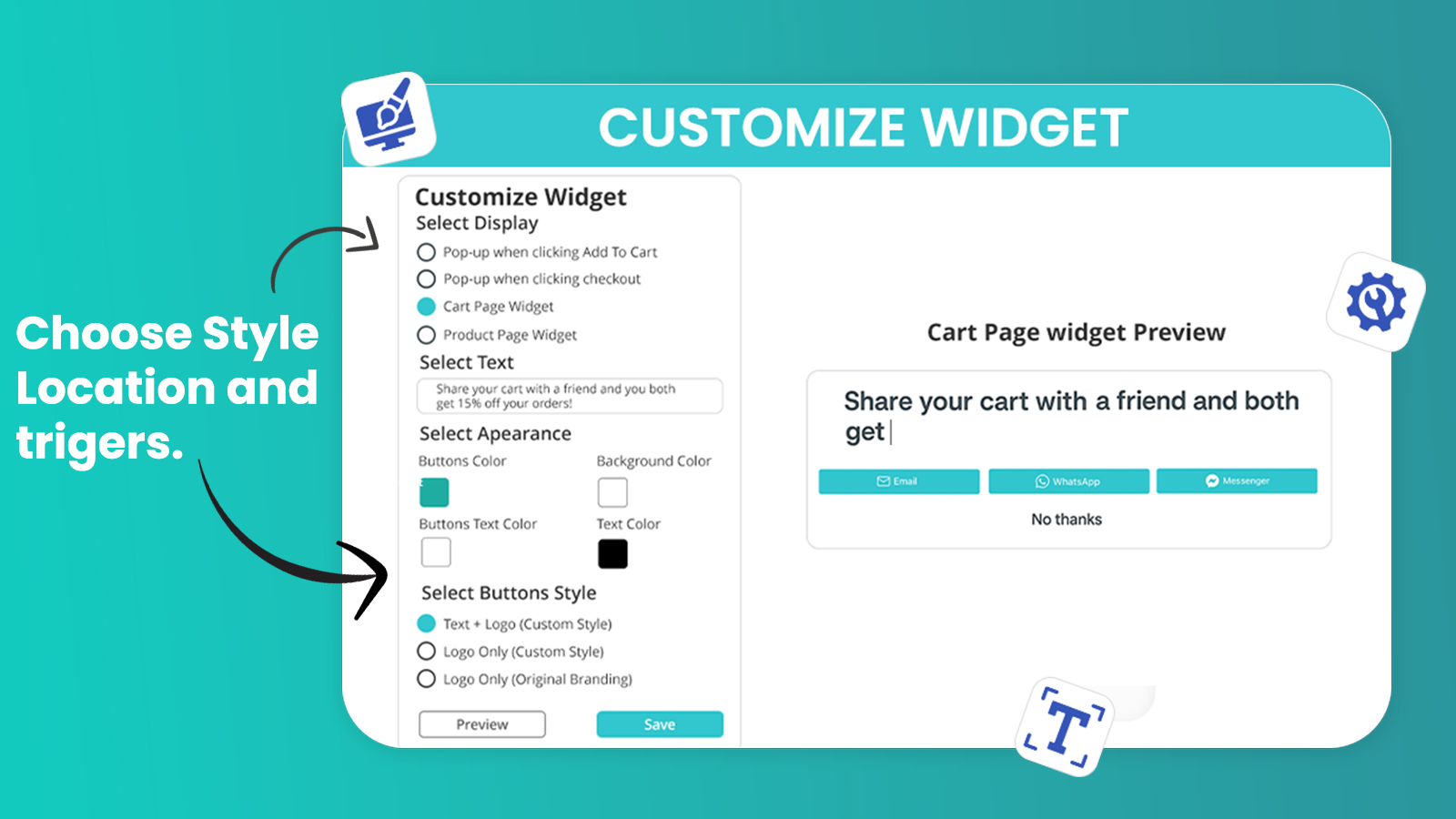Customize widget for sharing a cart