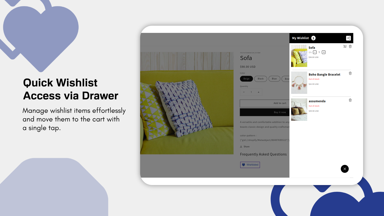Manage wishlist items effortlessly and move them to the cart.