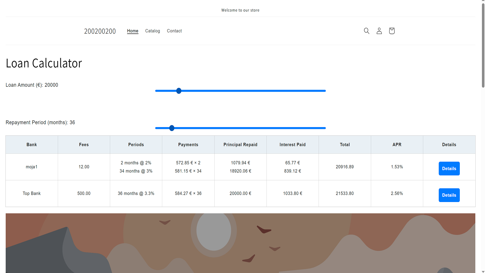 Store loan calculator widget