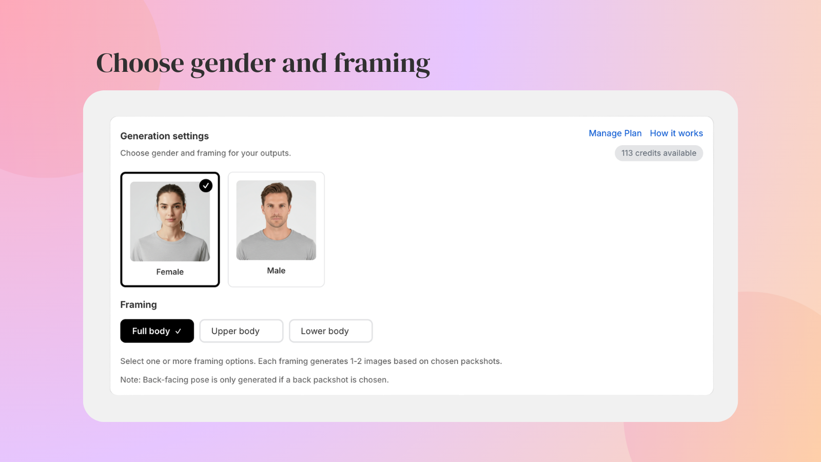 choose gender and framing for ai model