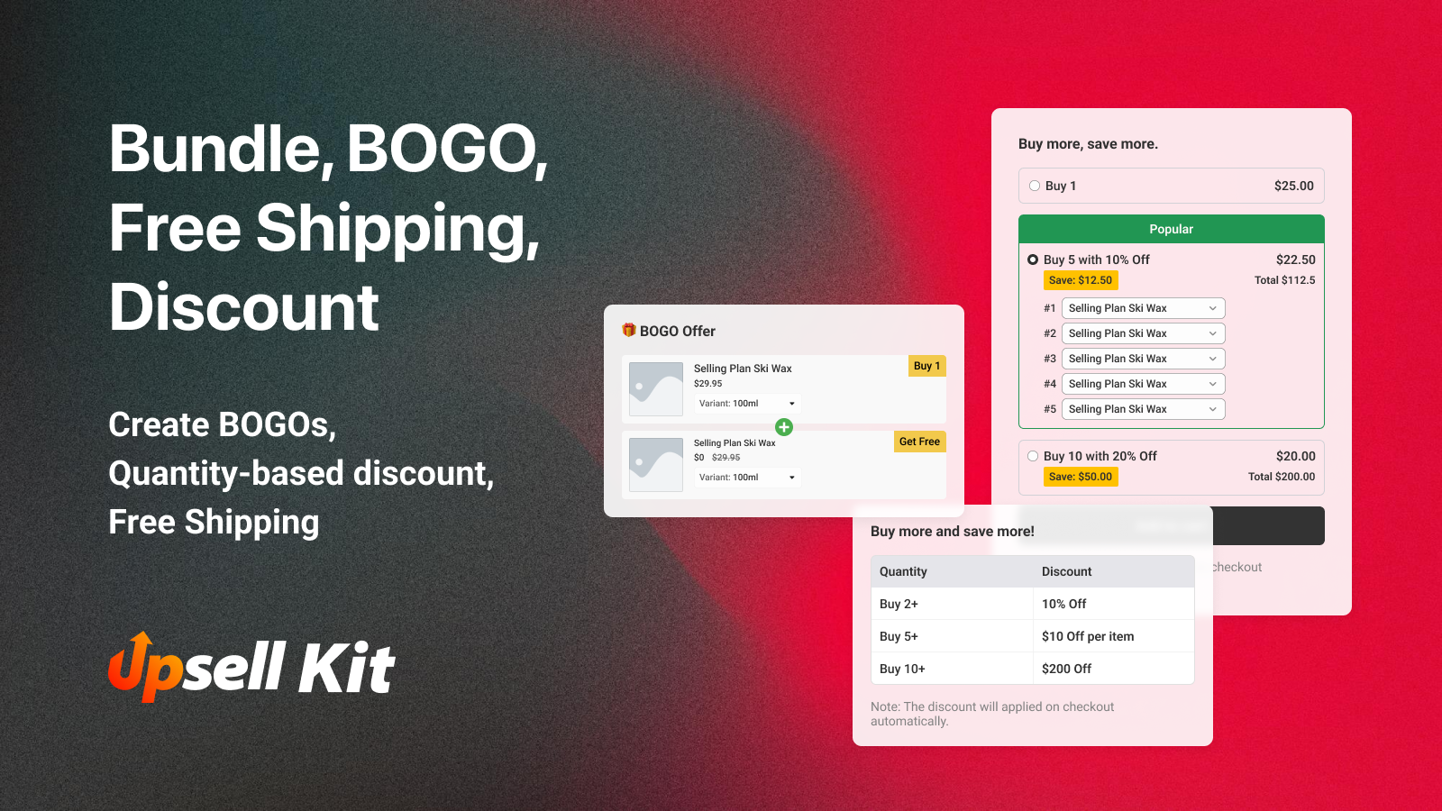 Upsell App, Bogo, Bundles, Free Shipping, Discount