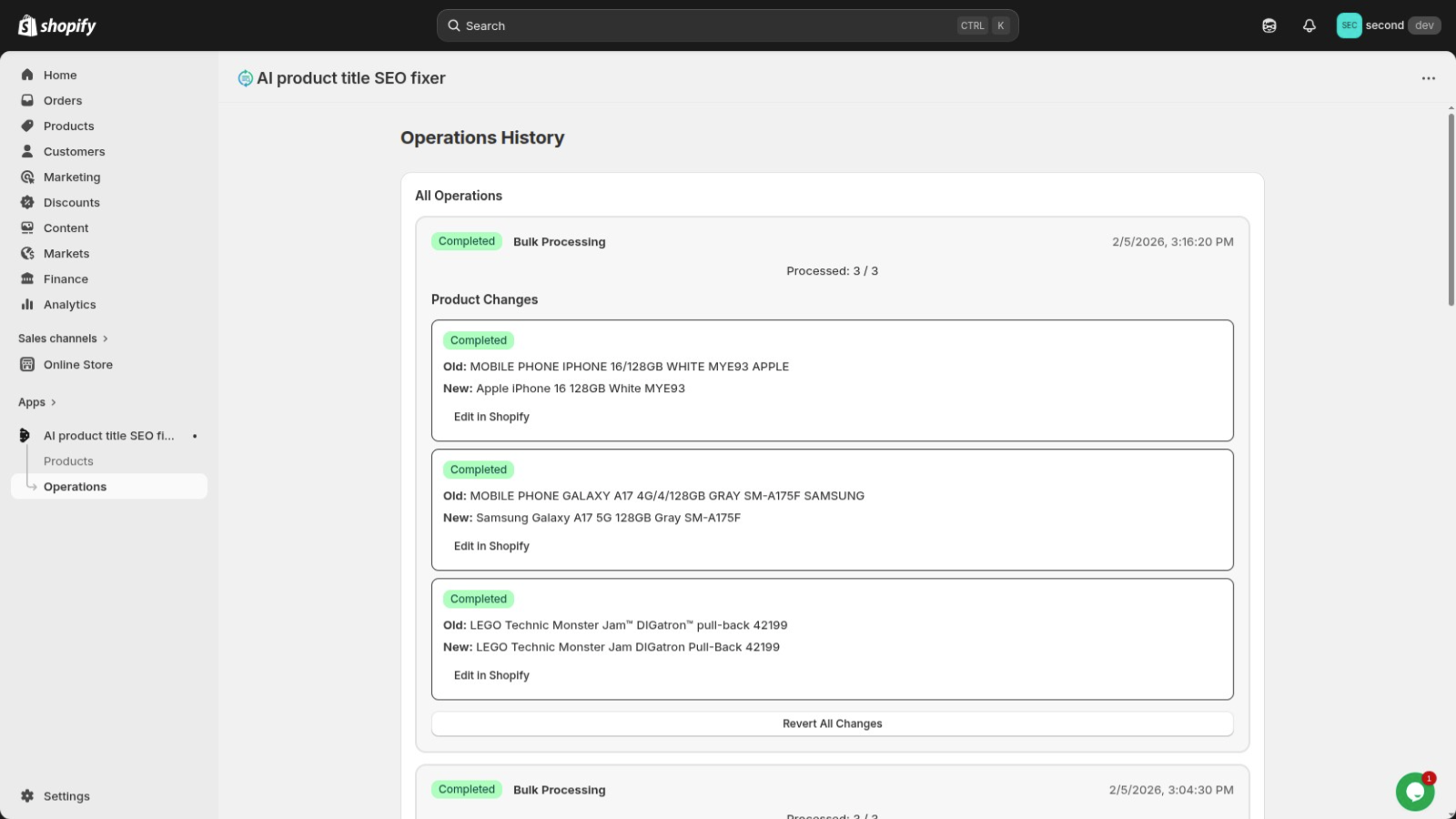 Operations dashboard