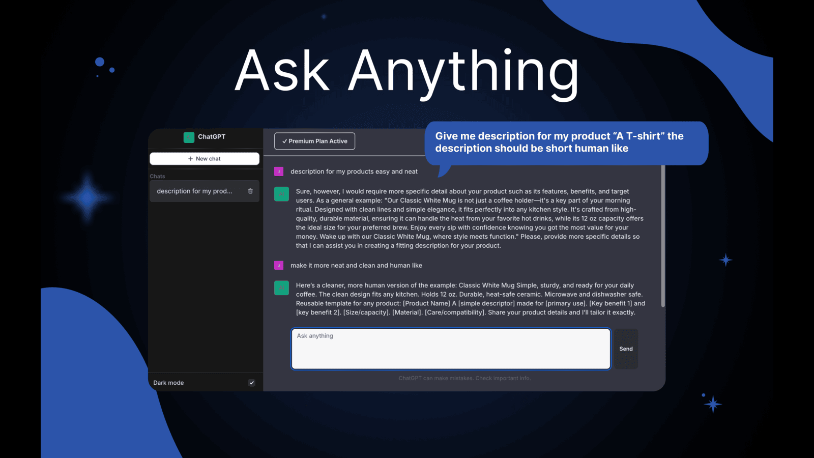 ChatGPT chatbot AI answering product description queries live
