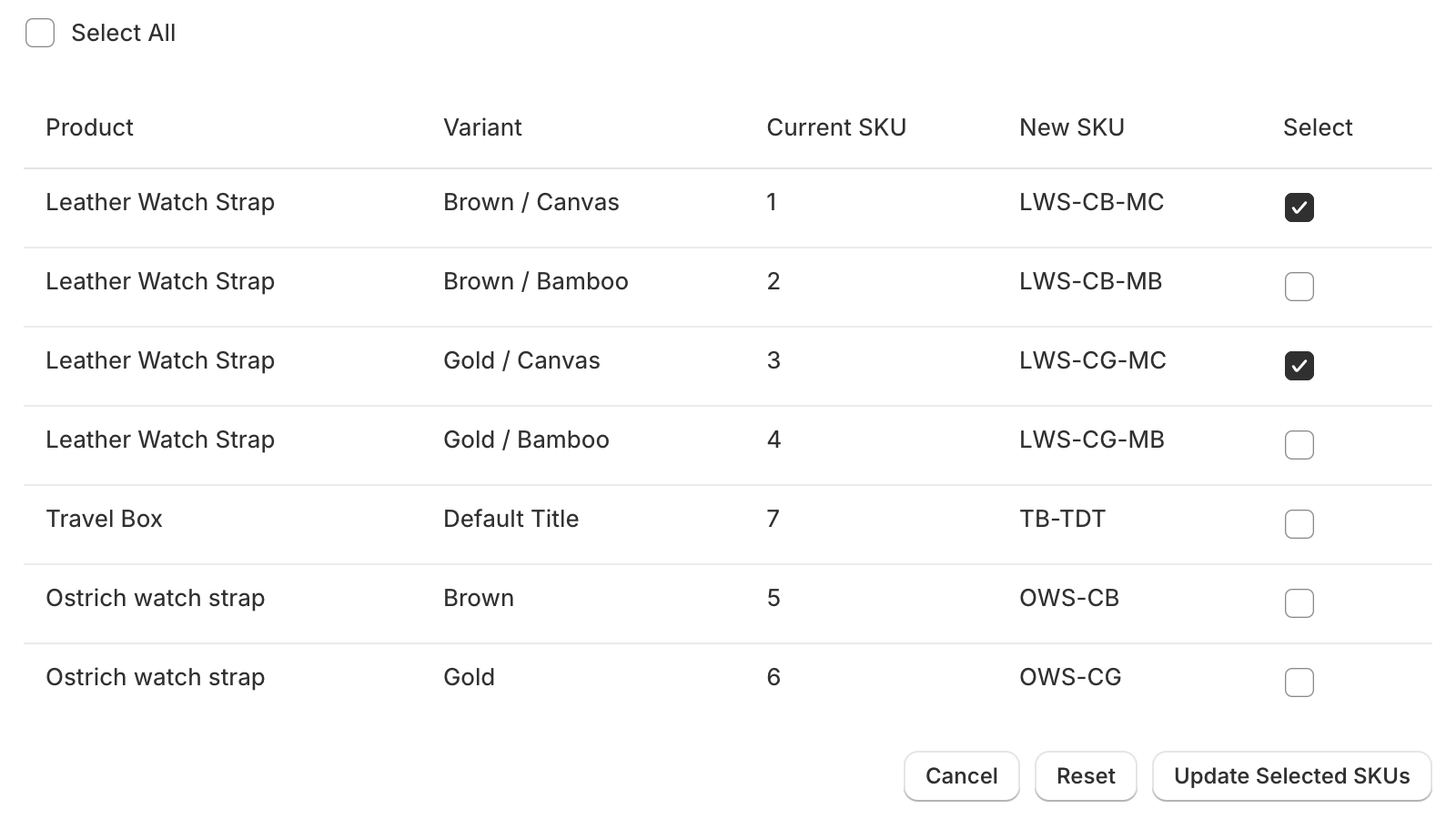 Update a select number of products