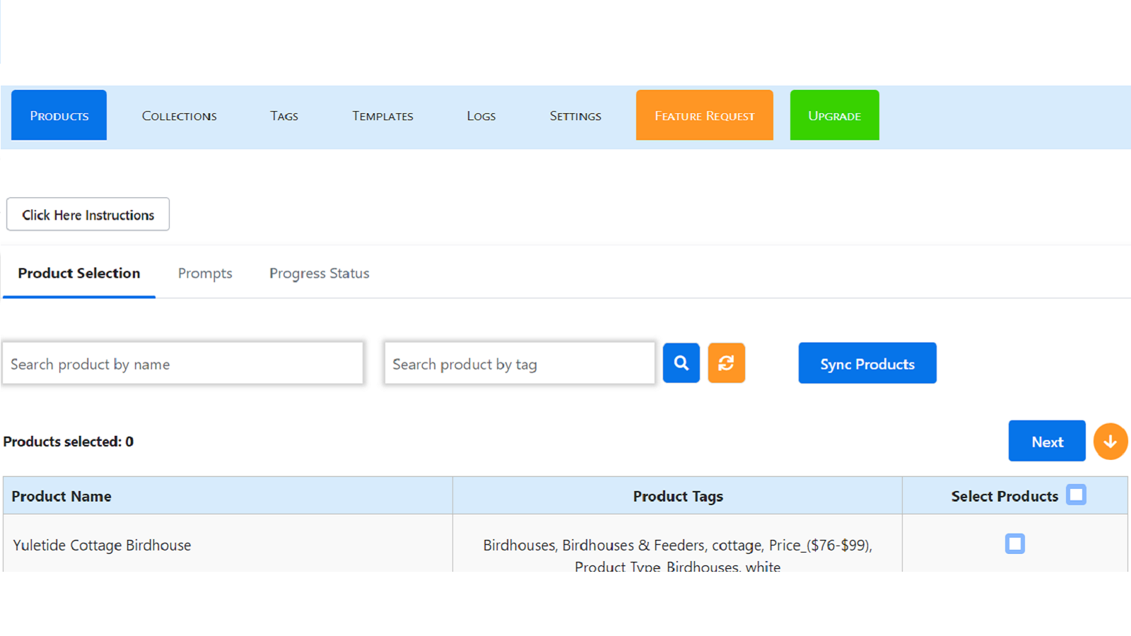 Select products to update products & image alt text with AI