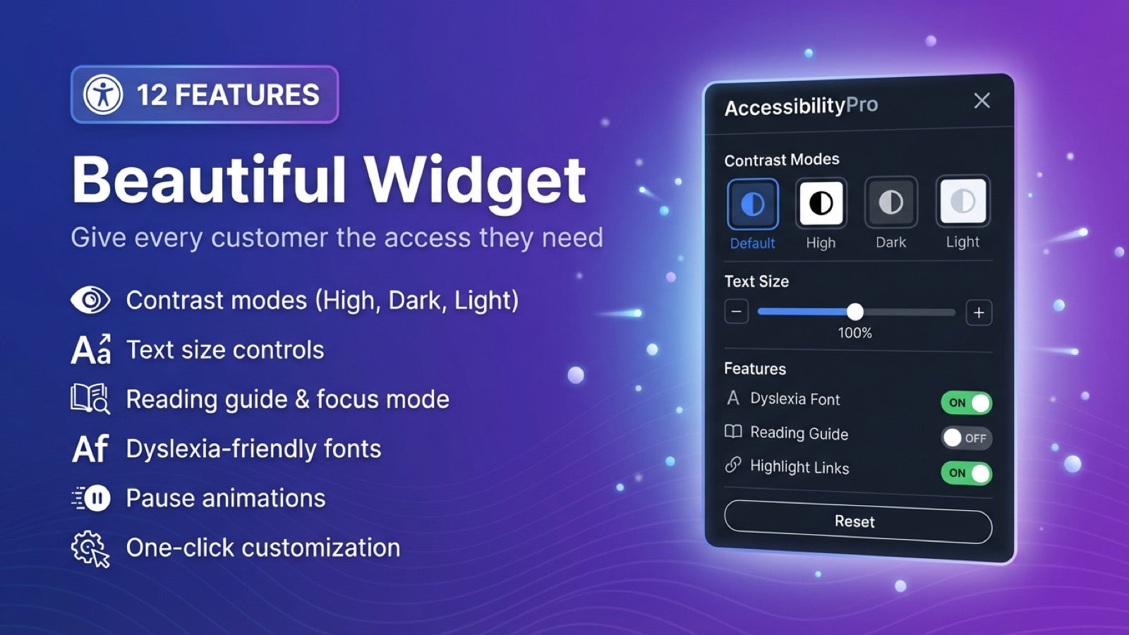Accessibility widget with contrast and text size controls