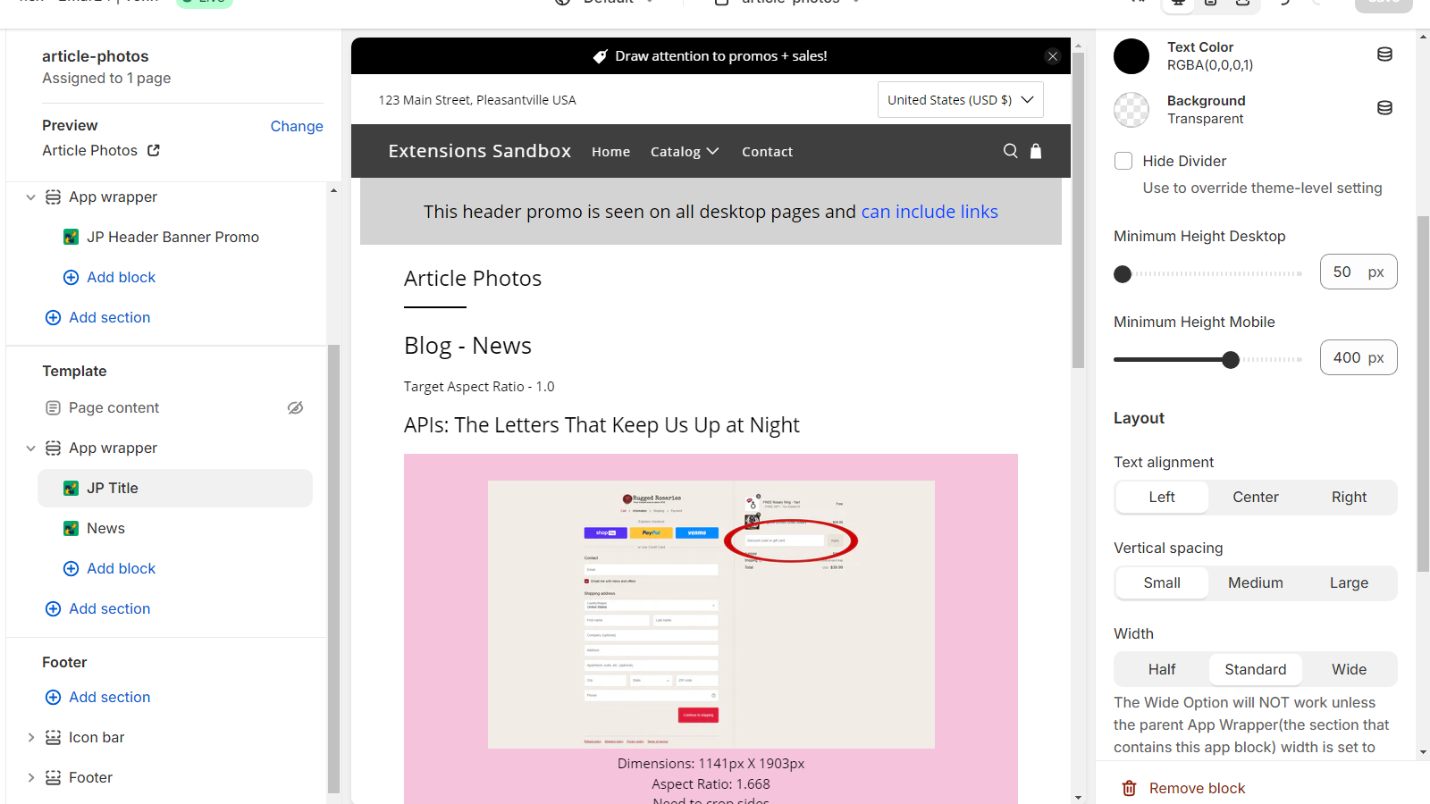 Image showcasing the article image tool section