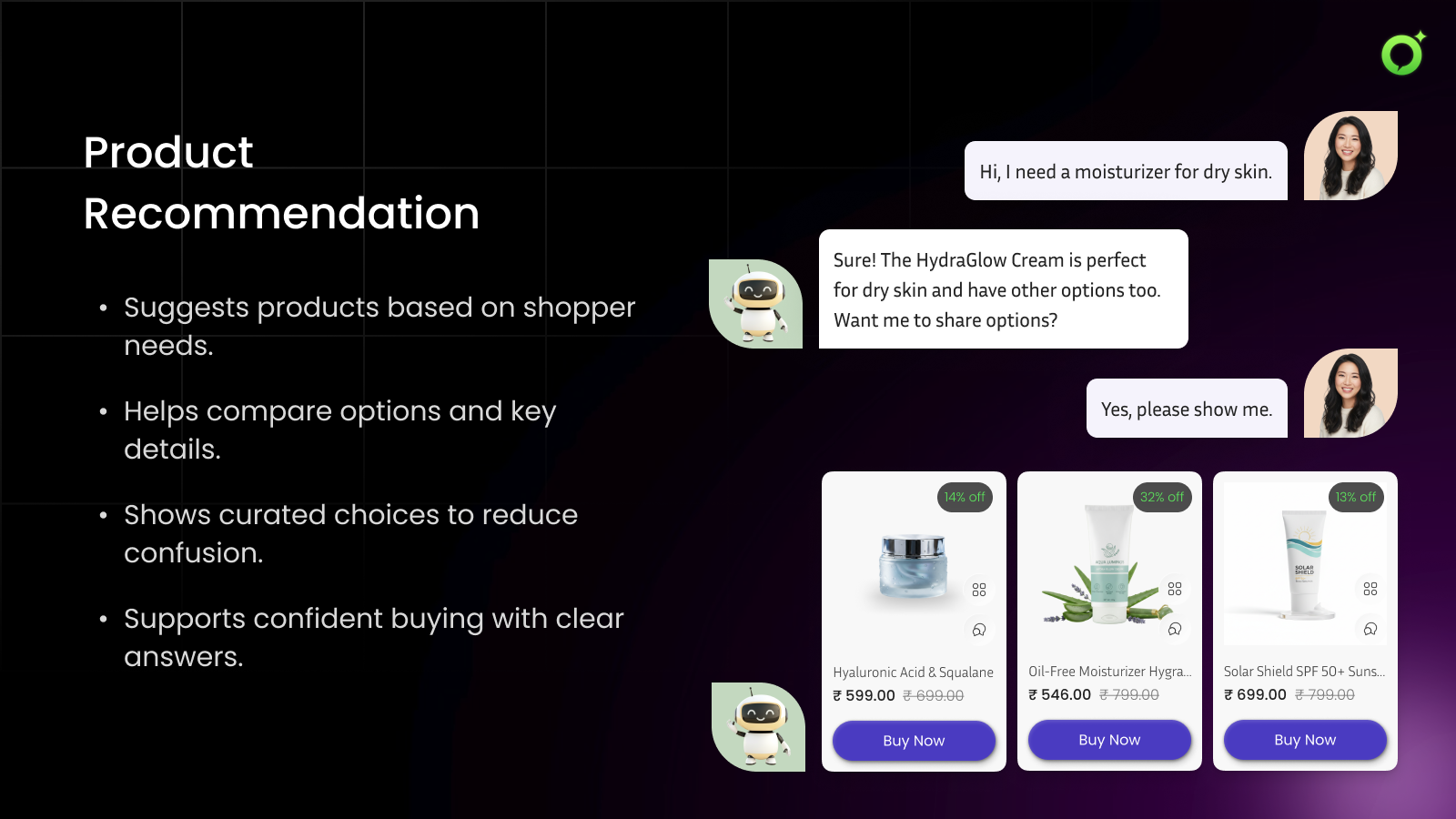 AI assistant helping users choose and order products