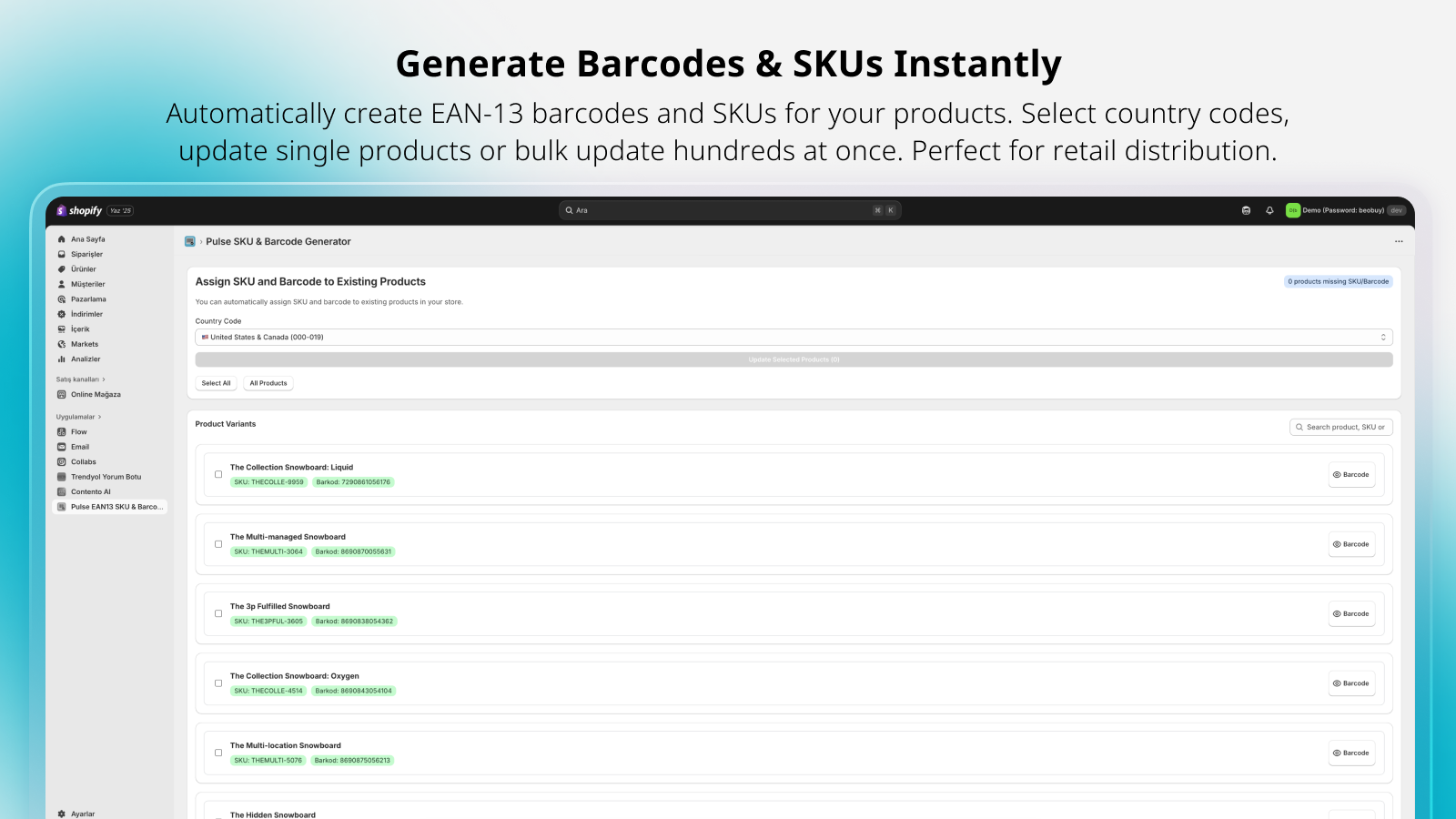 Generate Barcodes & SKUs Instantly