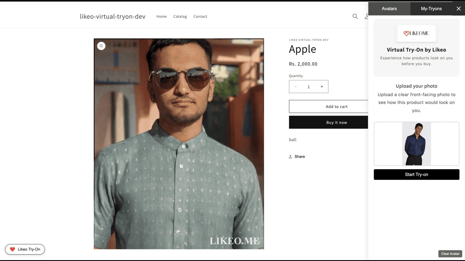 Upload your photo in Avatars section & click Try-On