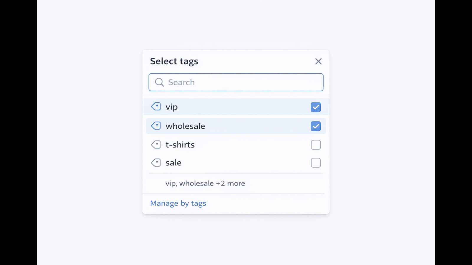 Tag picker interface with selected tags