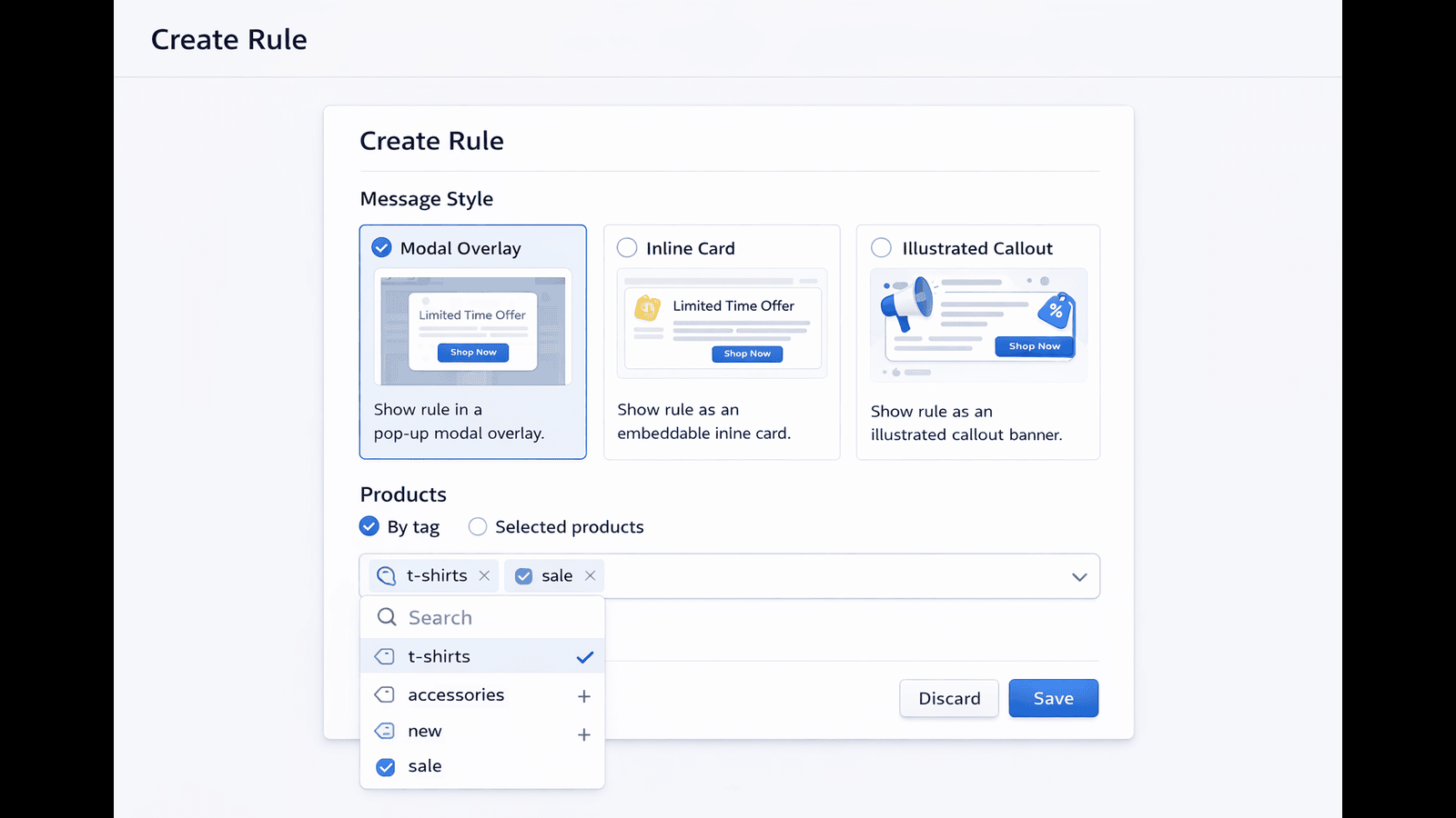 Custom shopping rule creation interface