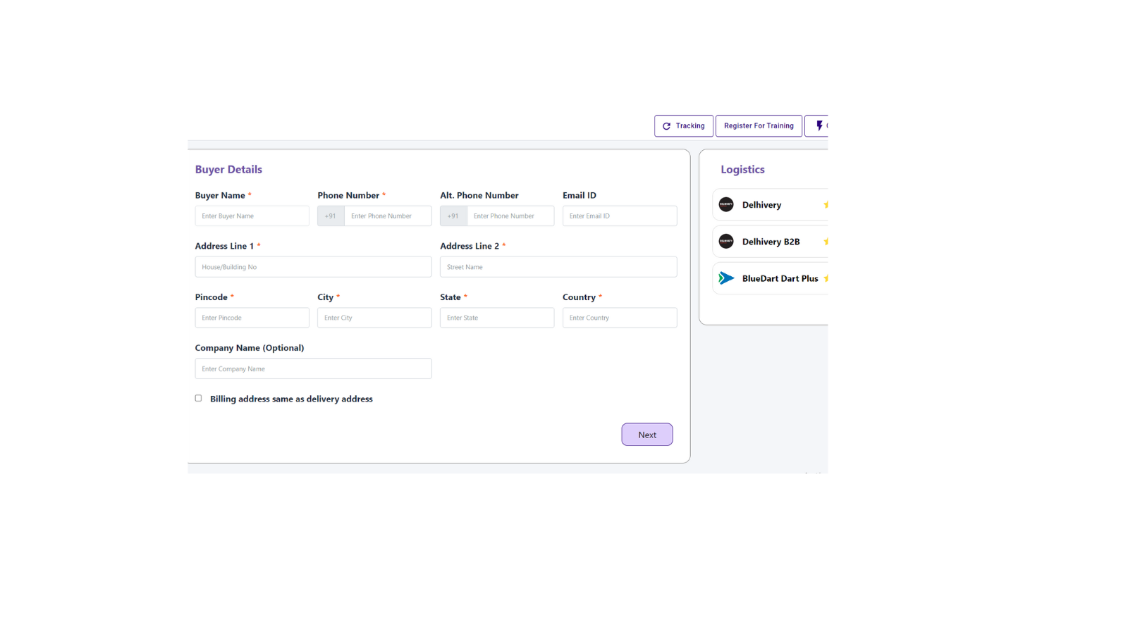 This screen show how to add shipment orders