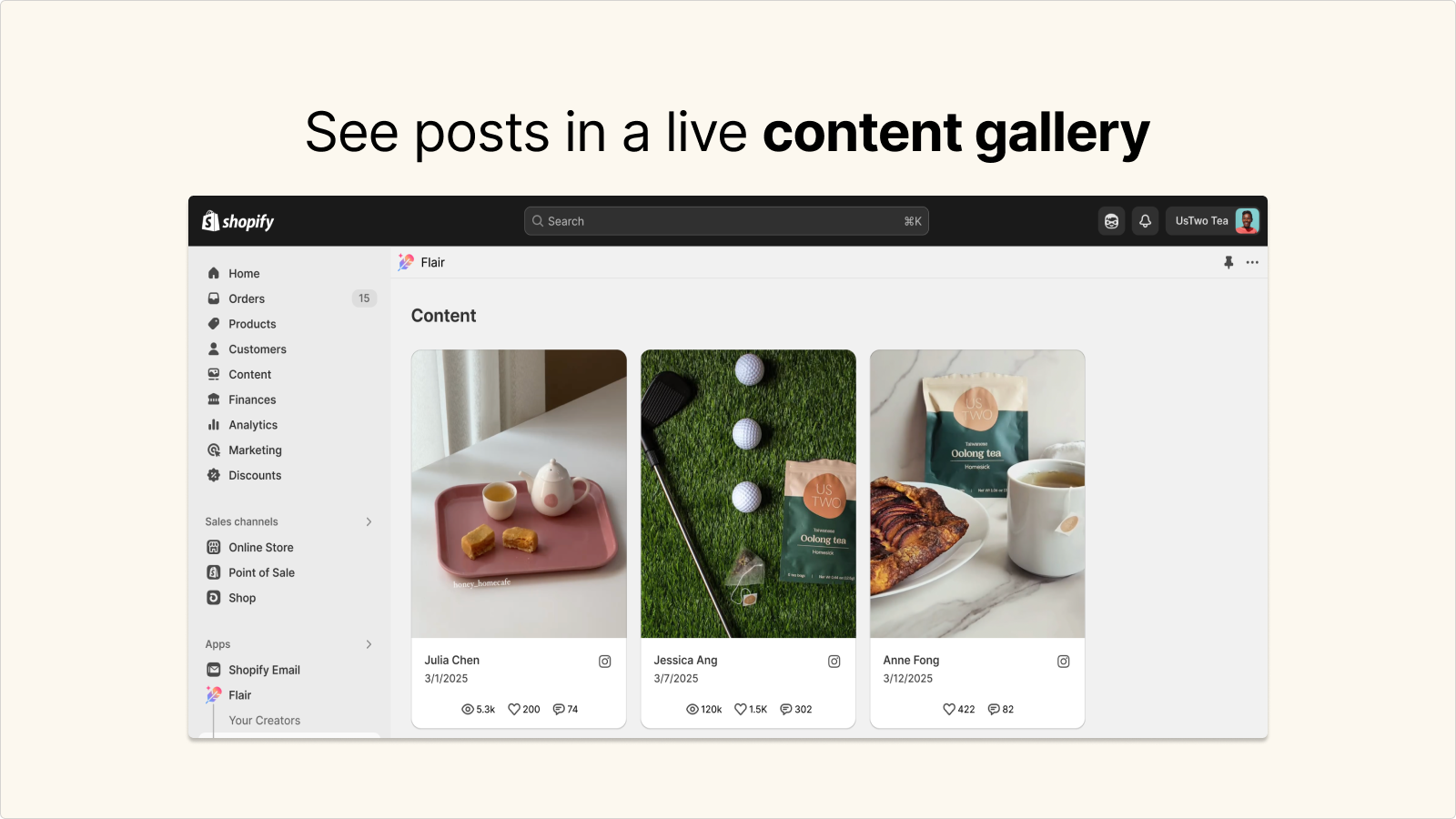 See posts in a live content gallery