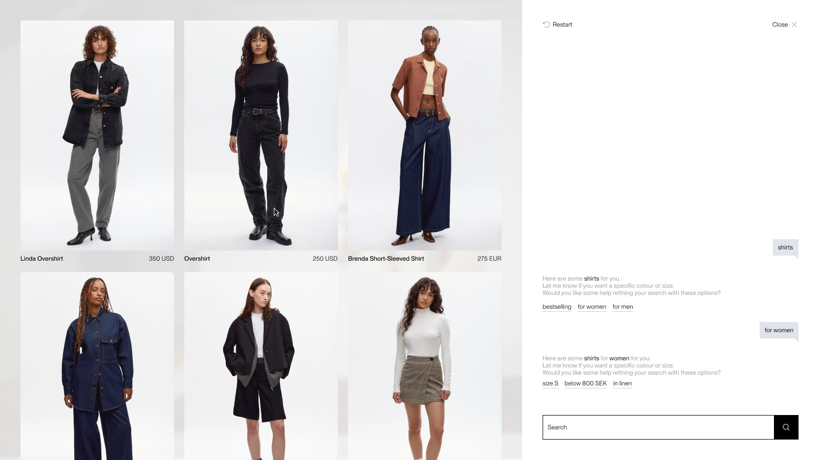 Conversational shopping - refine results by chatting