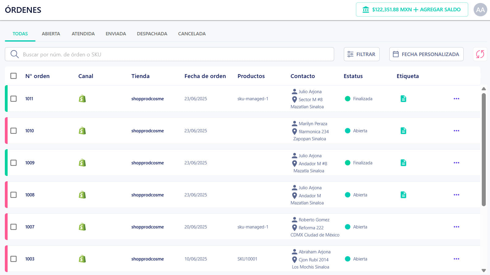 Visualizacion de ordenes (Todas las ordenes de tienda conectada)