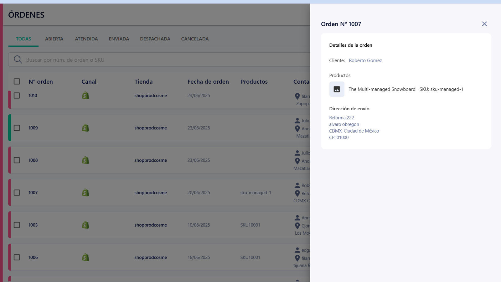 Visualizacion de detalles de la orden de Tienda