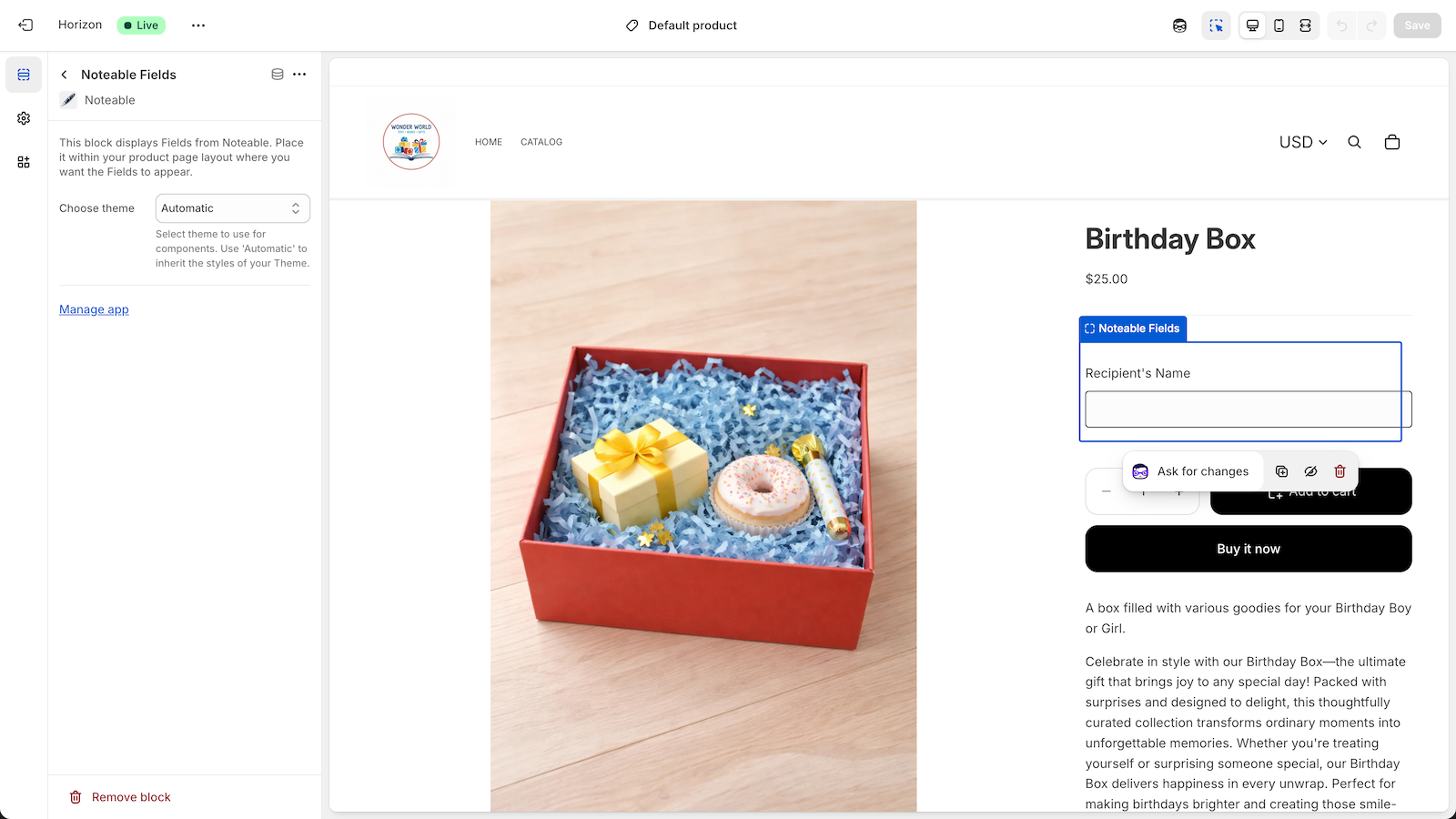 Placing Noteable fields on the Product page