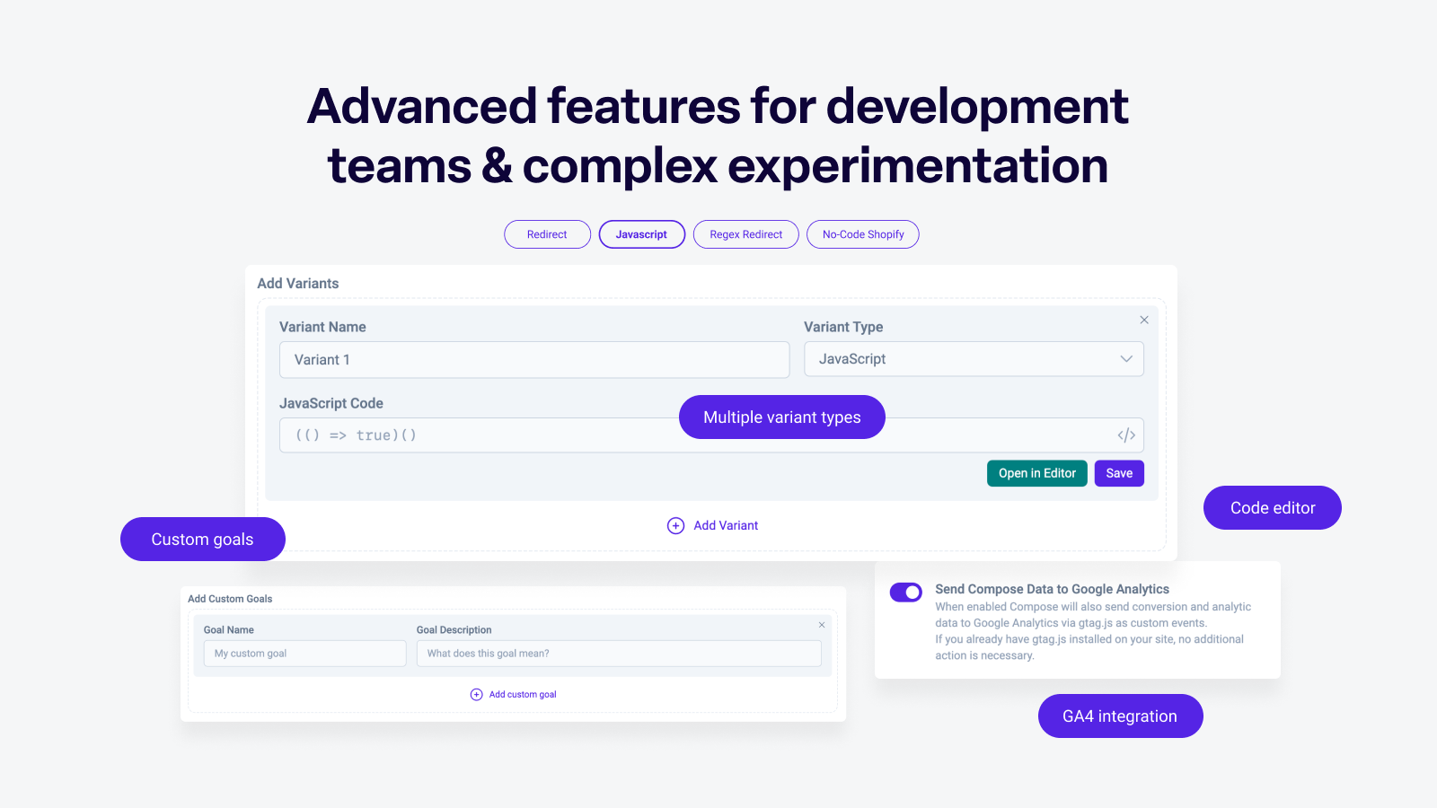 Advanced features for development teams & complex experimentatio