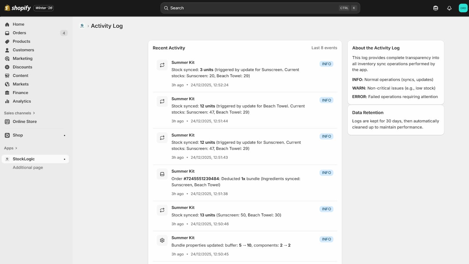 StockLogic - Activity Log