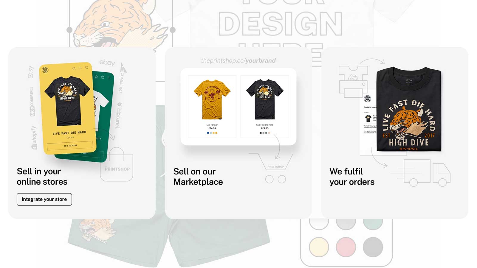 Sell in your online stores. Integrate your store. And we fulfil