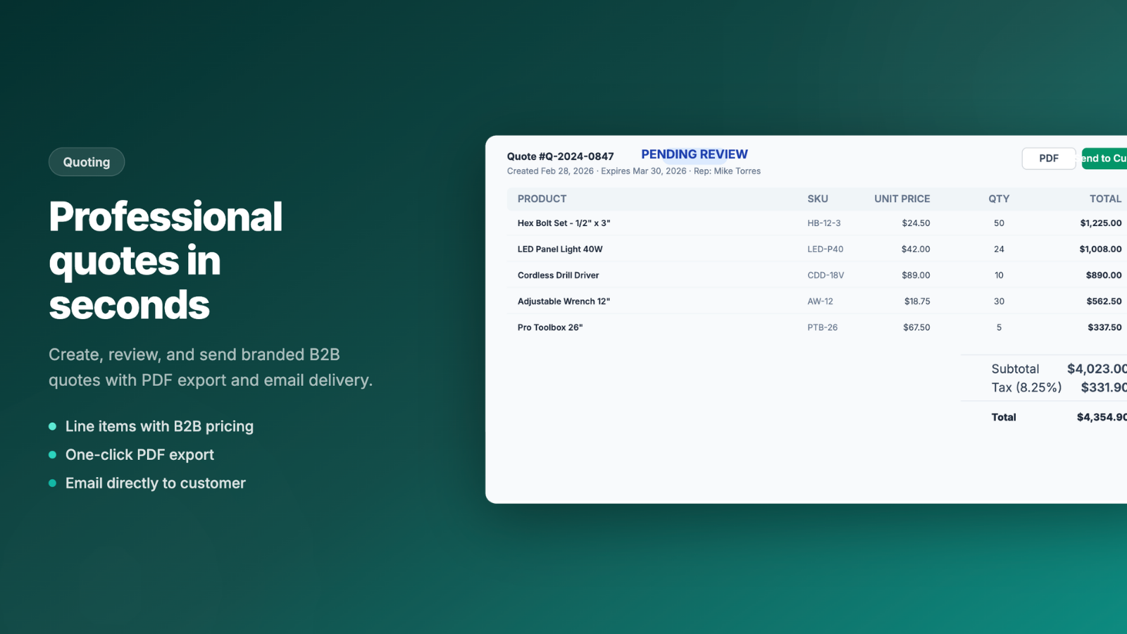 create quote & export pdf