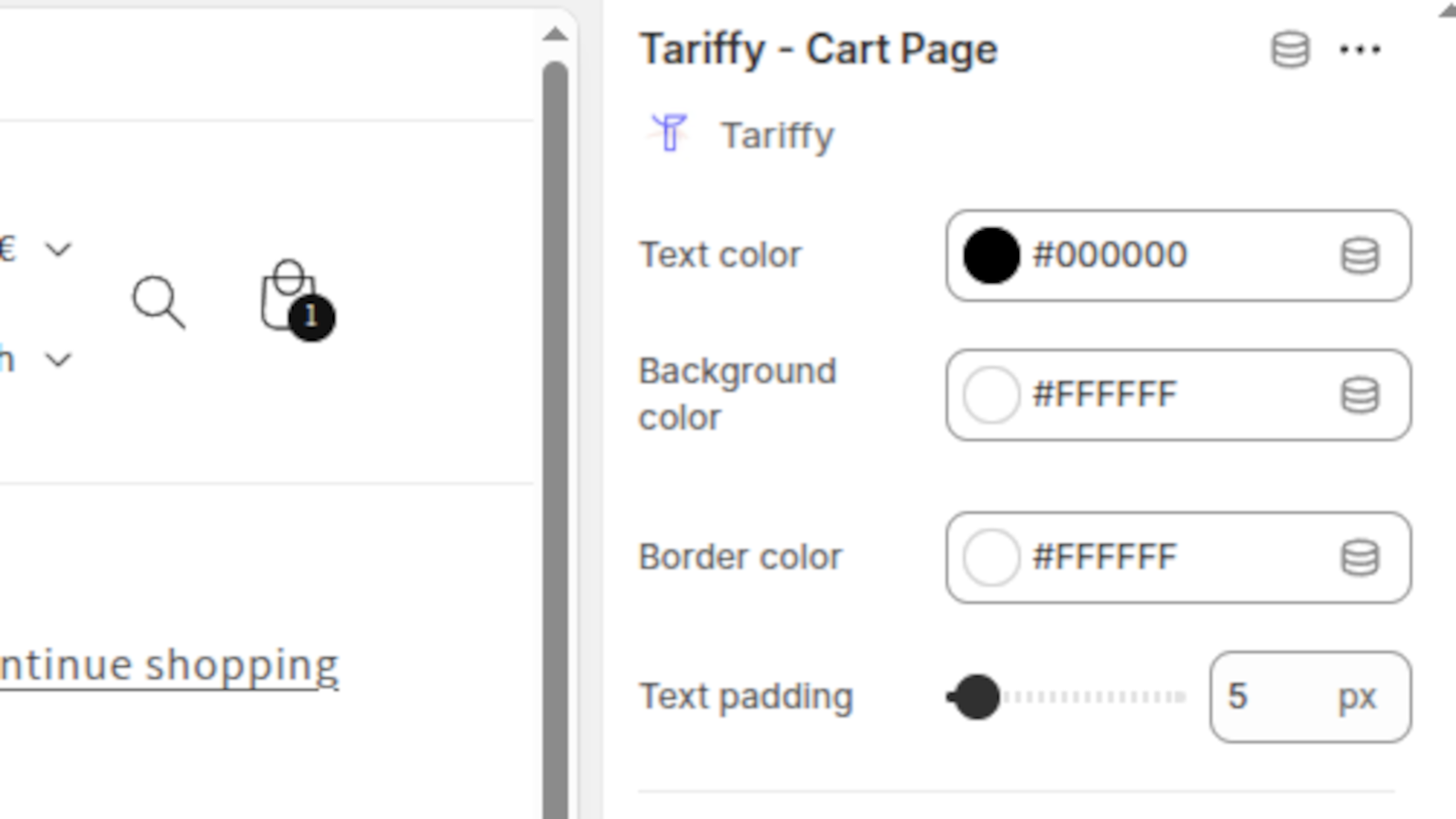 Tariffy - Customización de bloque de carrito