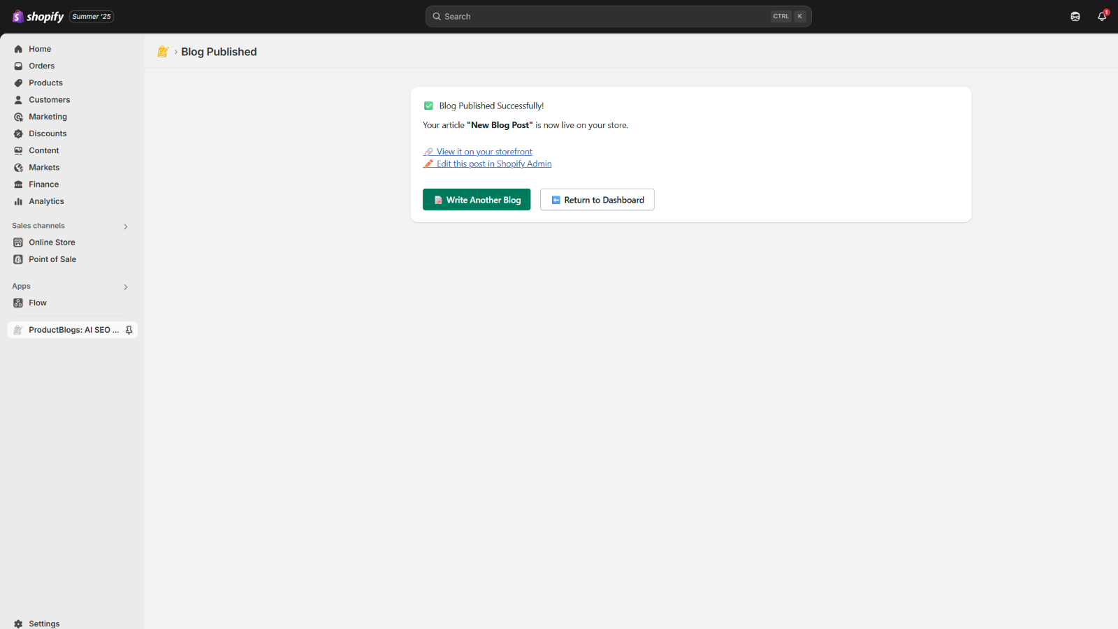 See in Shopify Post Editor or create more