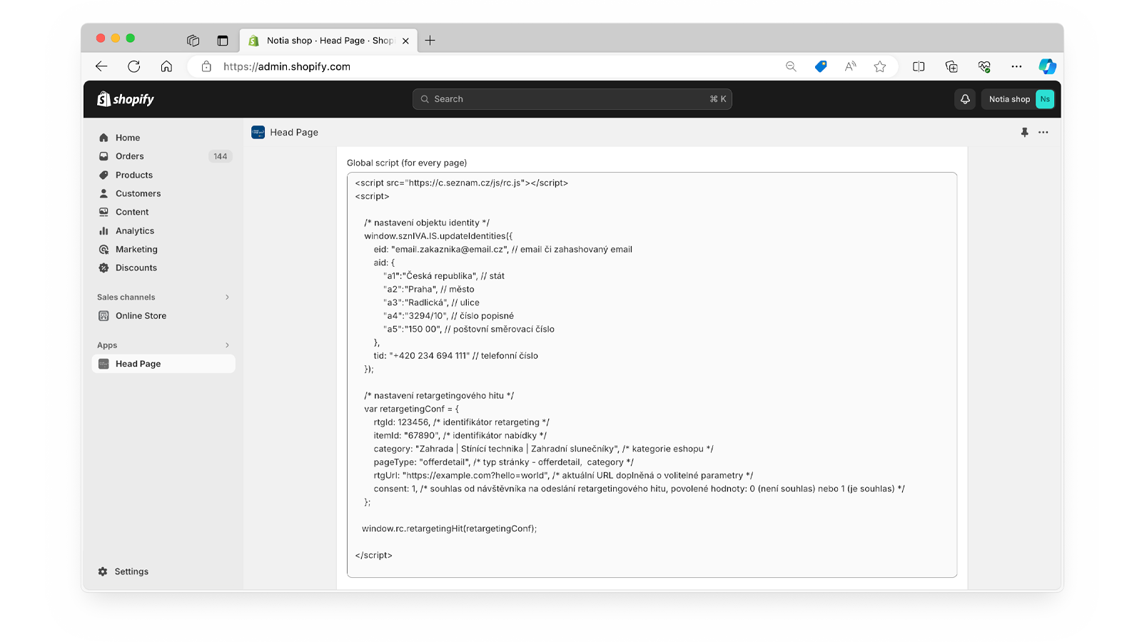 Global script settings – example