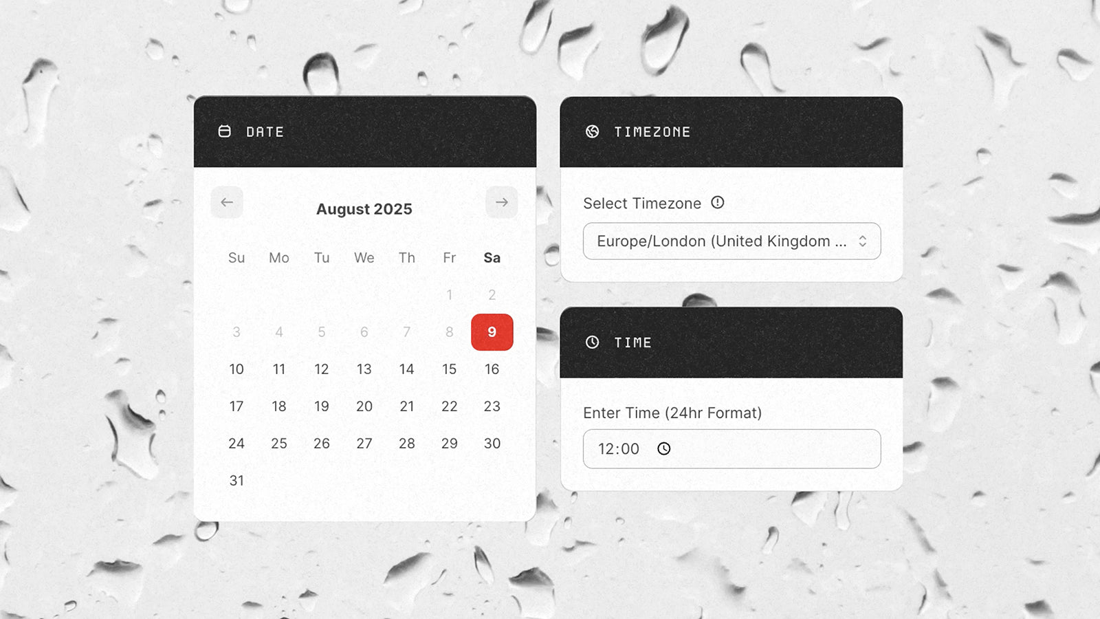 Calendar date, timezone and time settings
