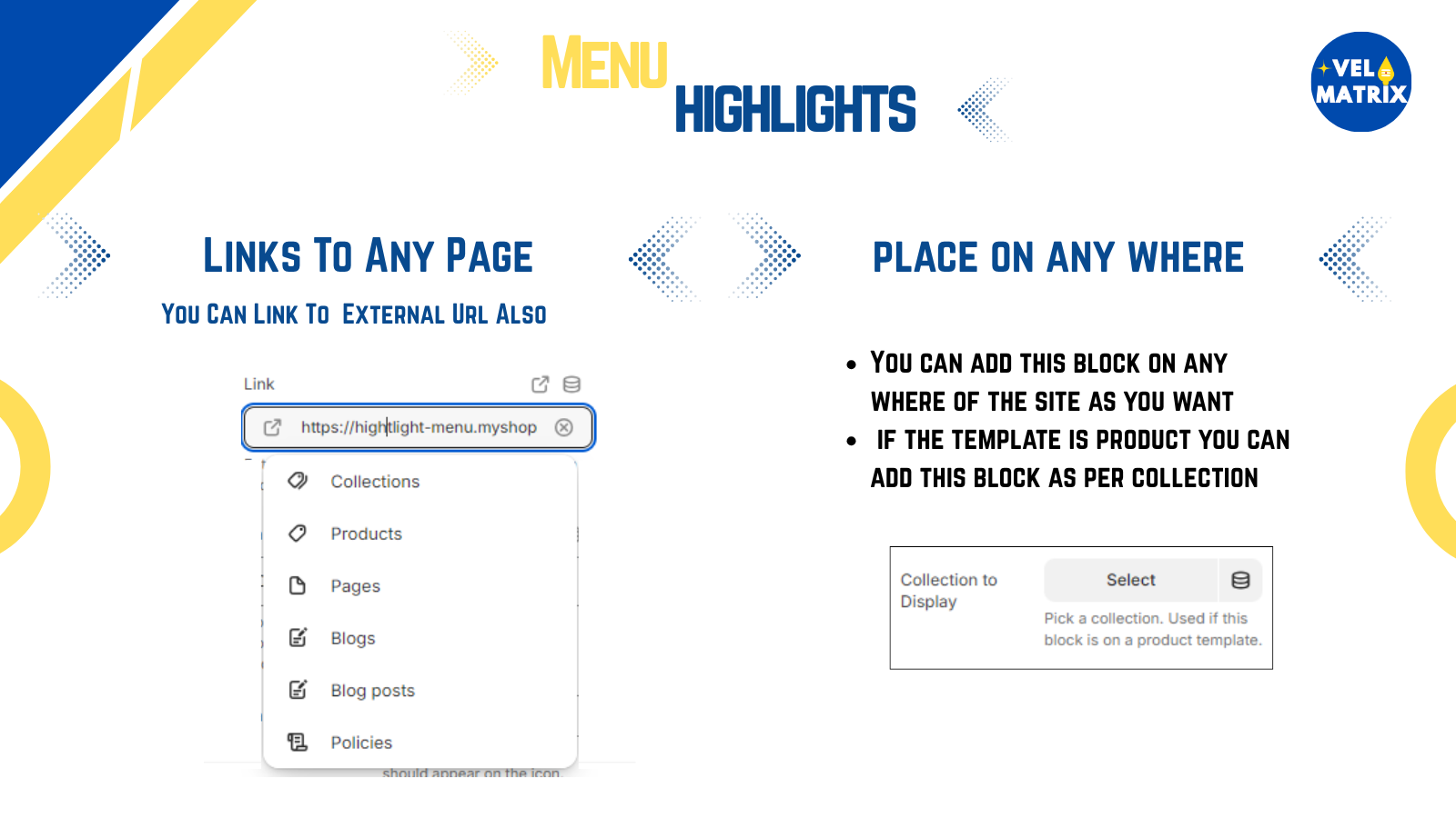 block can place on any where and link to any page