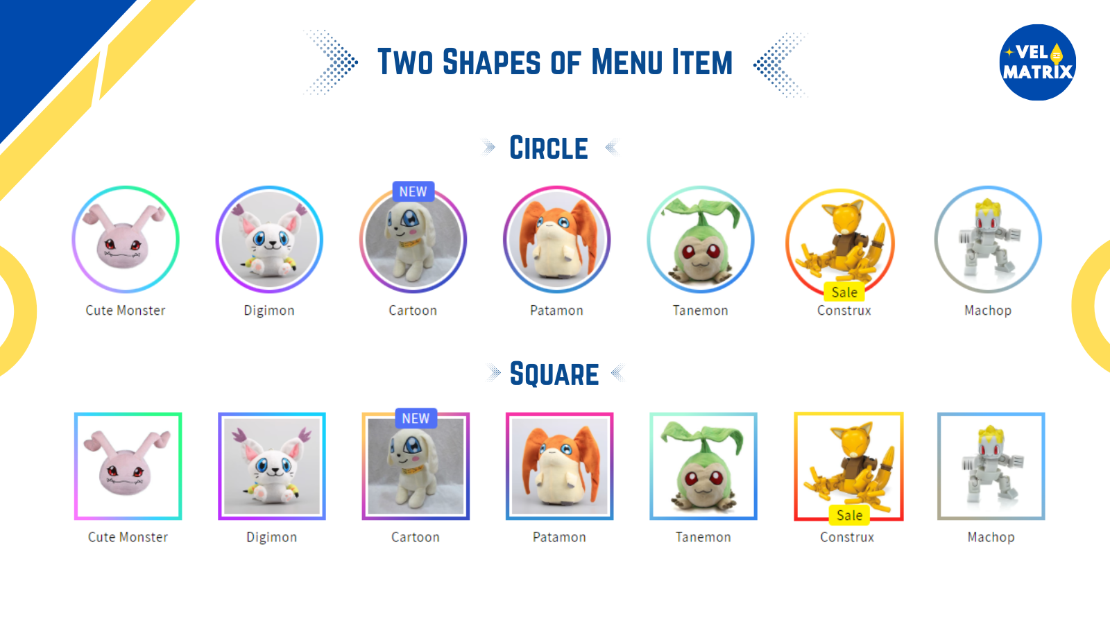 types of menu item shapes