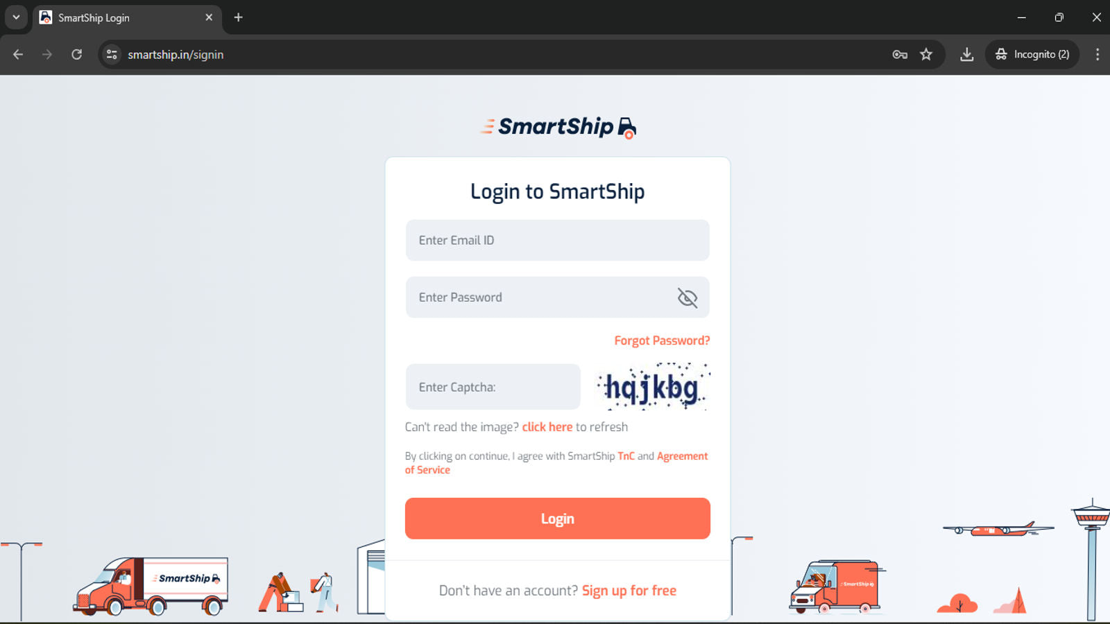 Login page