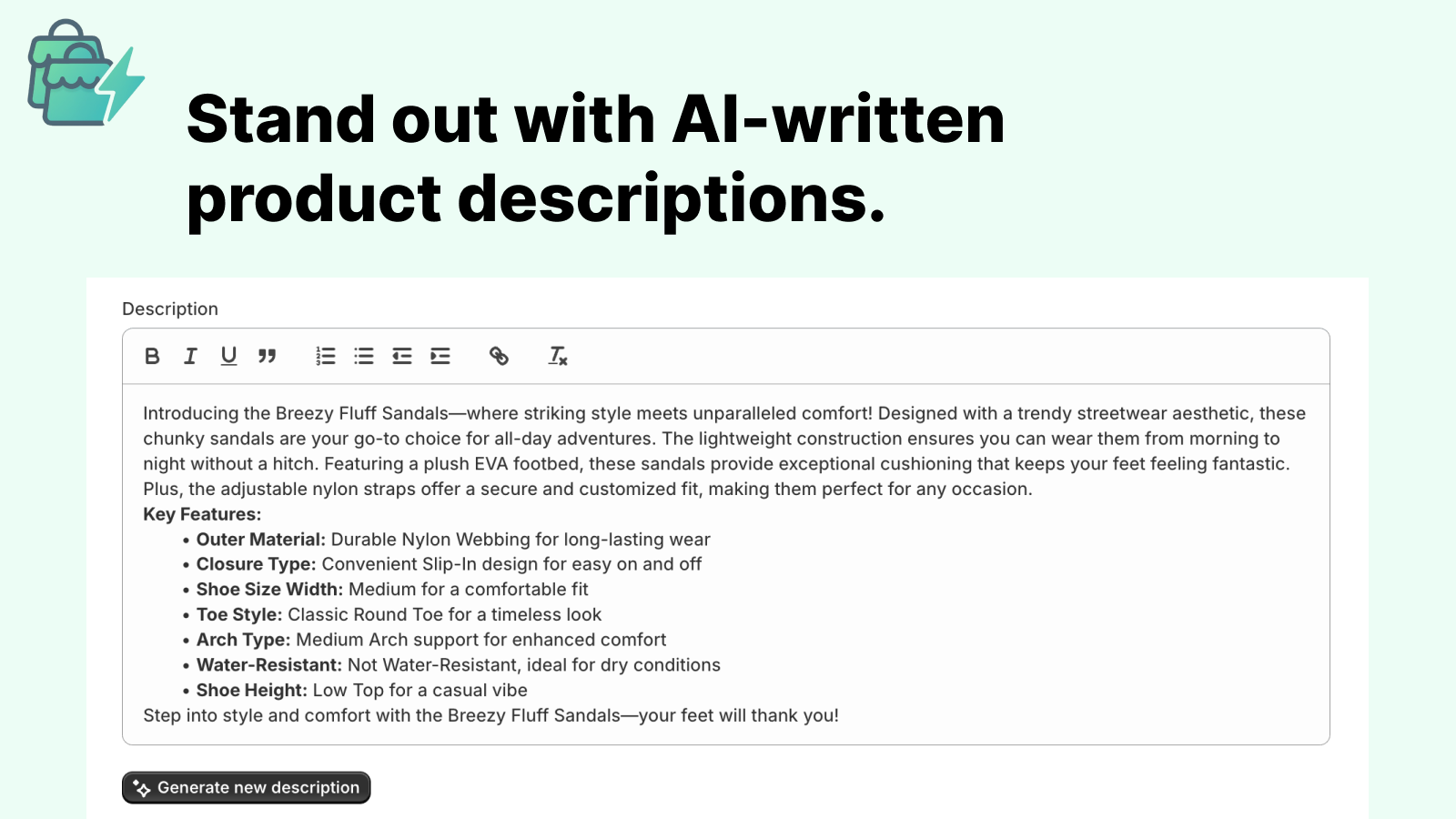 Stand out with AI-written product descriptions.