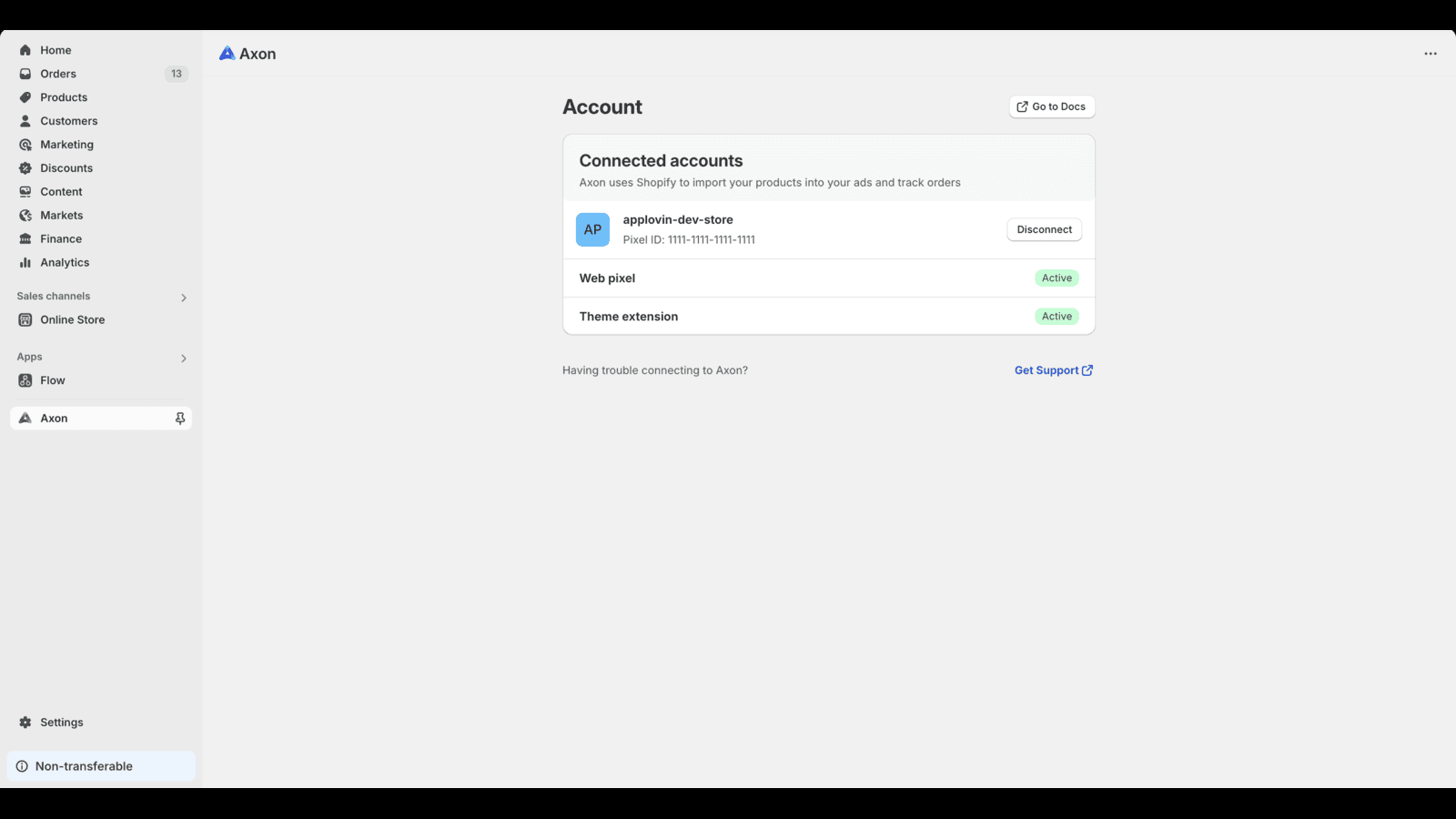 Connected to Axon Ads Manager