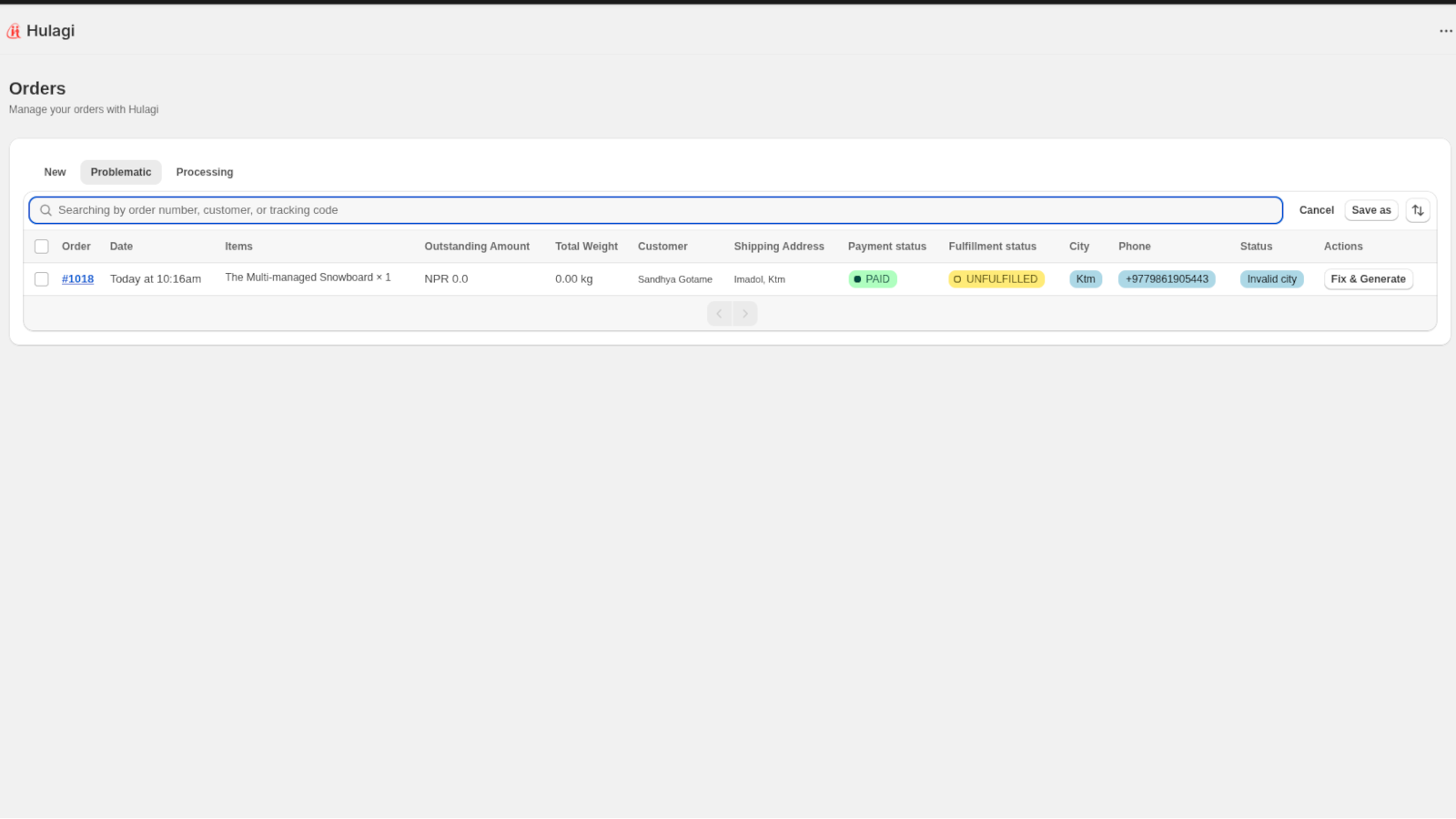 List of orders that need some manual treatment to process