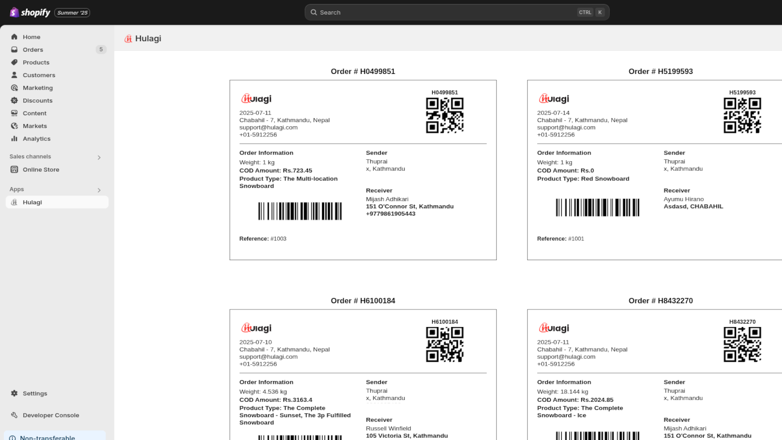 Automatically generated shipping label