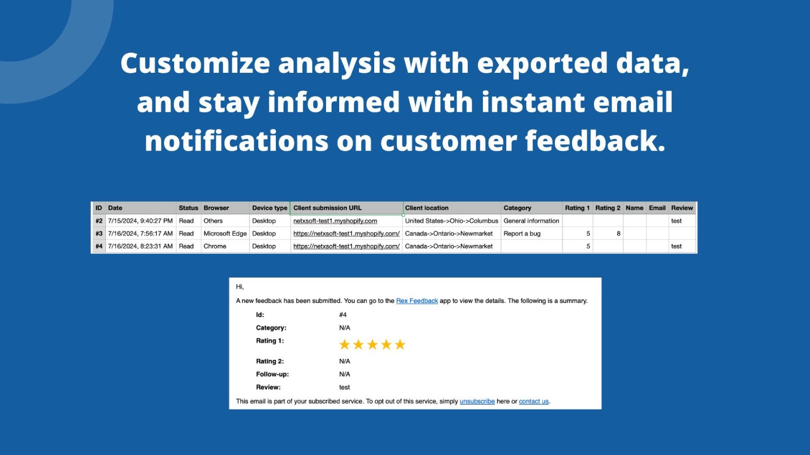 Rex Feedback export & email notification