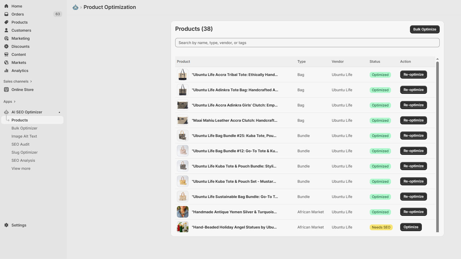 Bulk optimize products quickly and easily