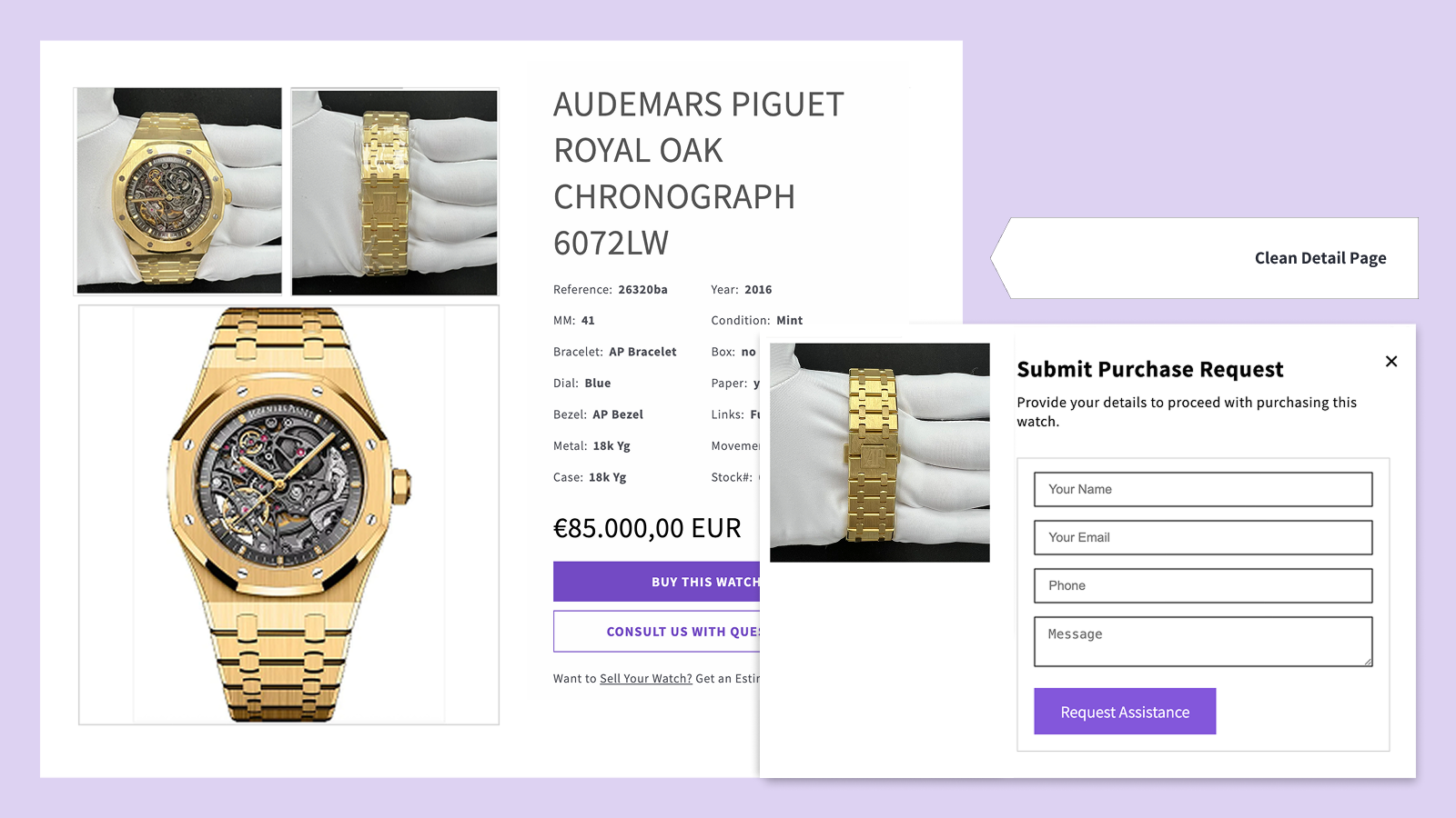 Timepiece Detail Page – View Specs, Images & Feature