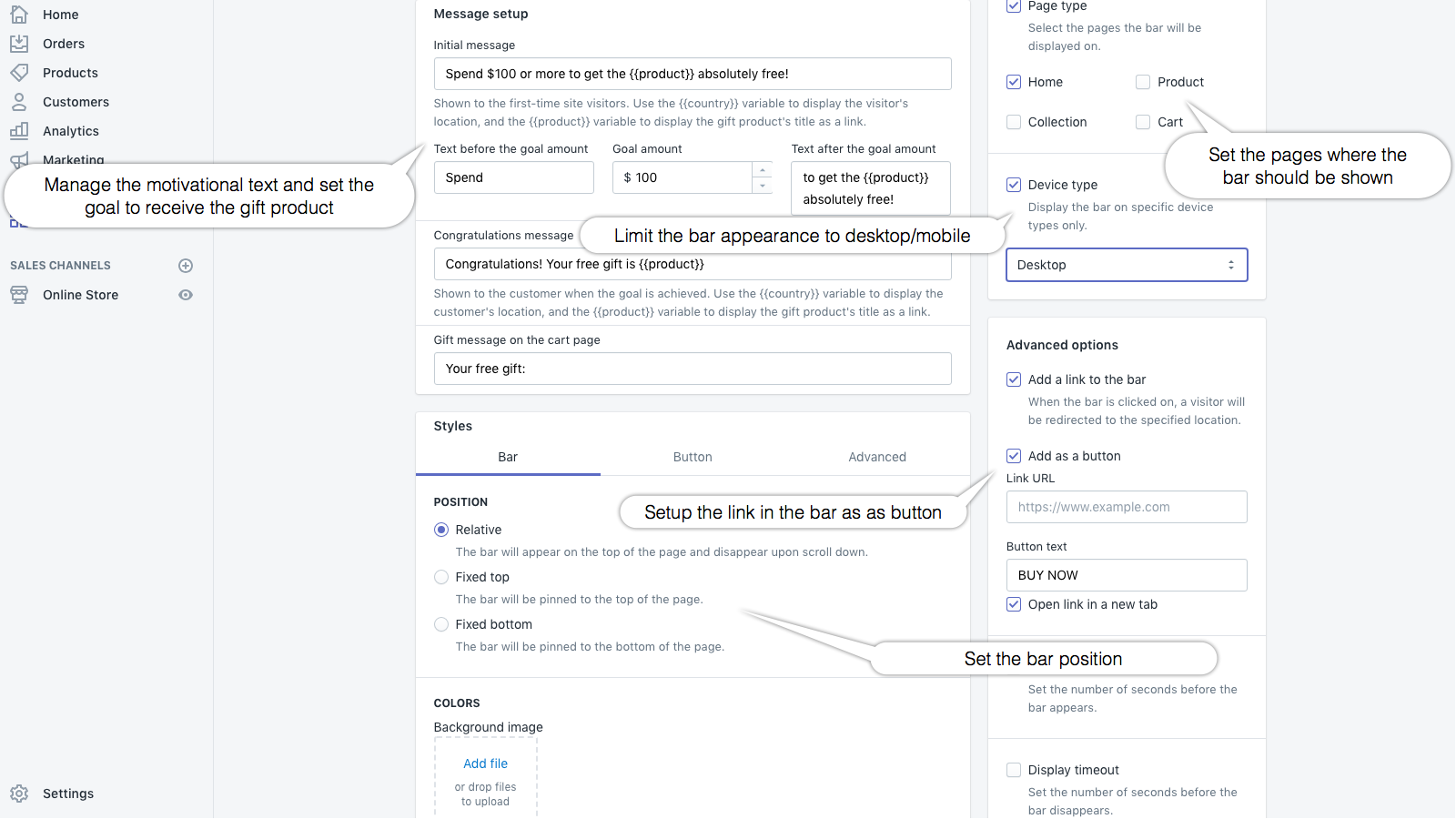 Sales Motivation Bar - Backend / Admin settings