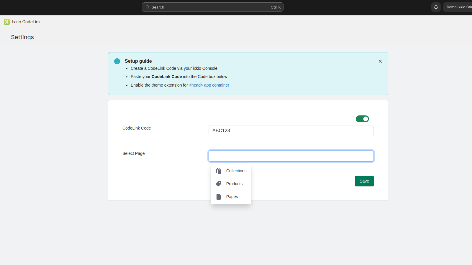CodeLink Configuration Step 2