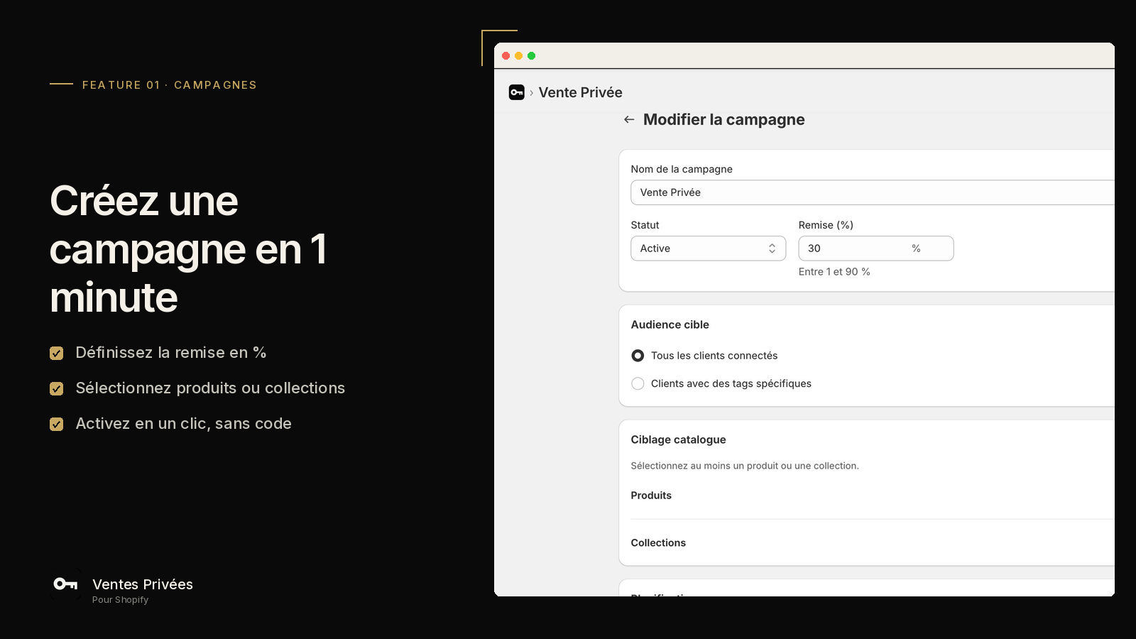 Créez une campagne de vente privée Shopify en 1 minute