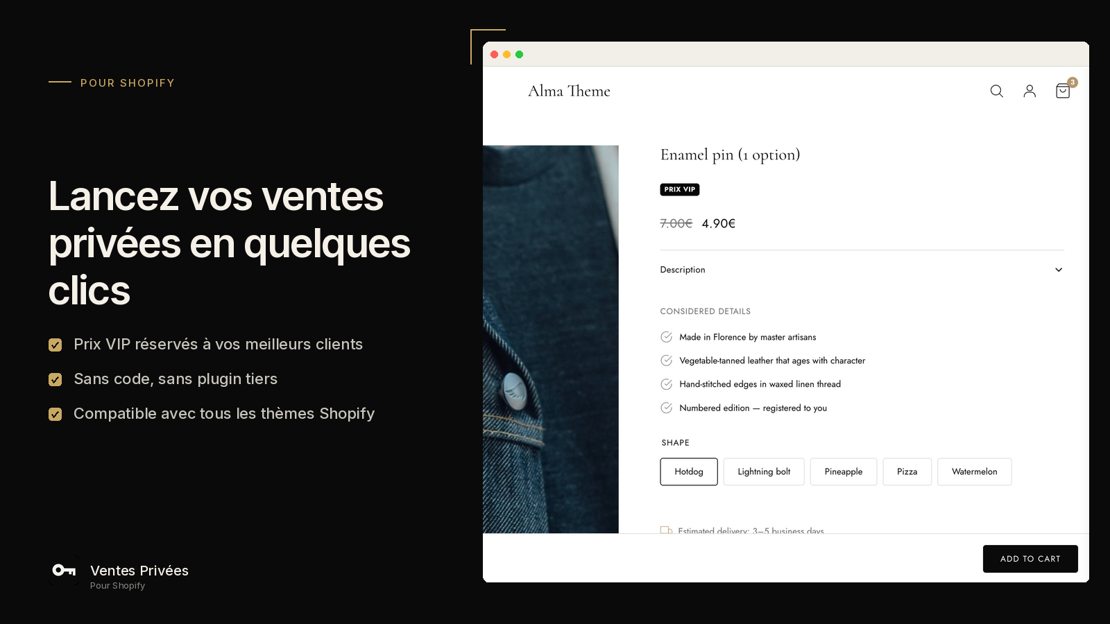Lancez vos ventes privées sur Shopify : badge VIP storefront