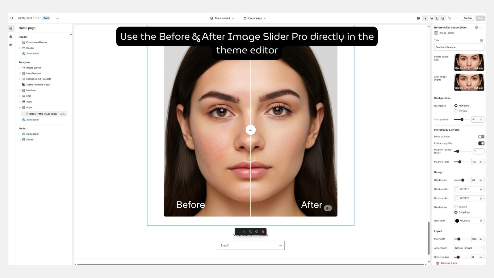 Before/After Image Slider in Theme Editor