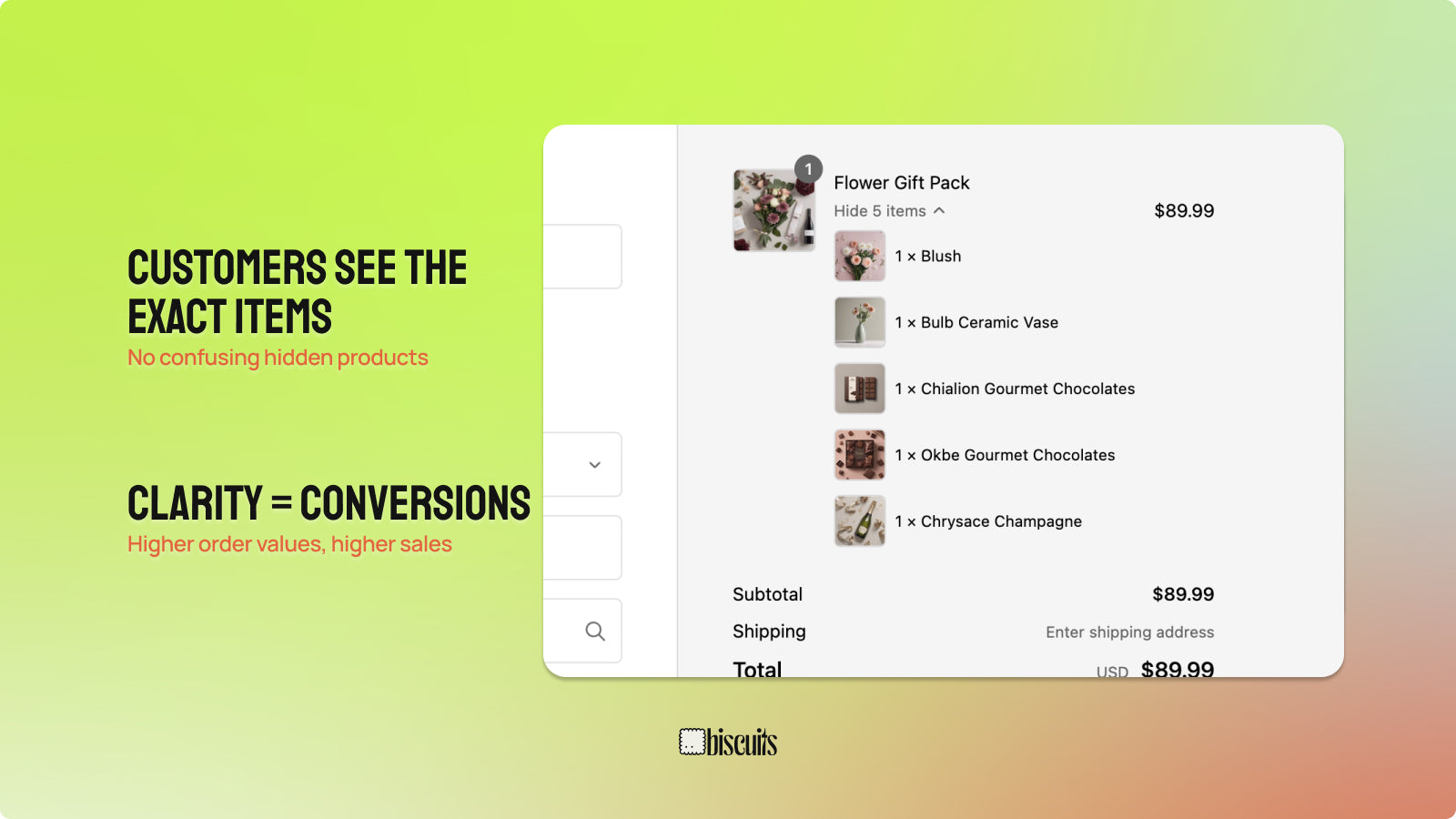 a bundle with component items showing during shopify checkout