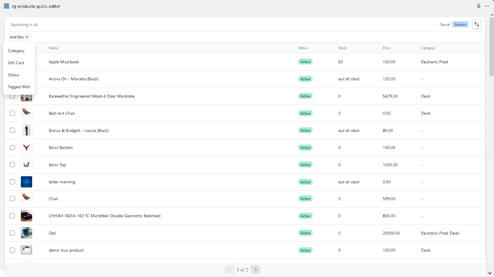 Filter the products.