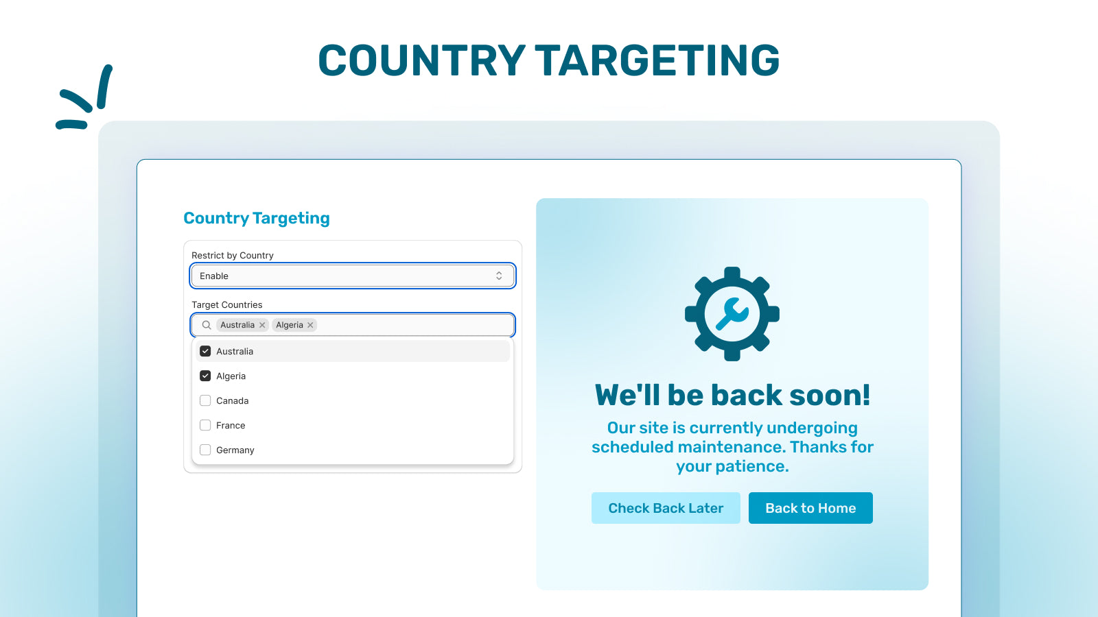 Show popups only to visitors from selected countries.
